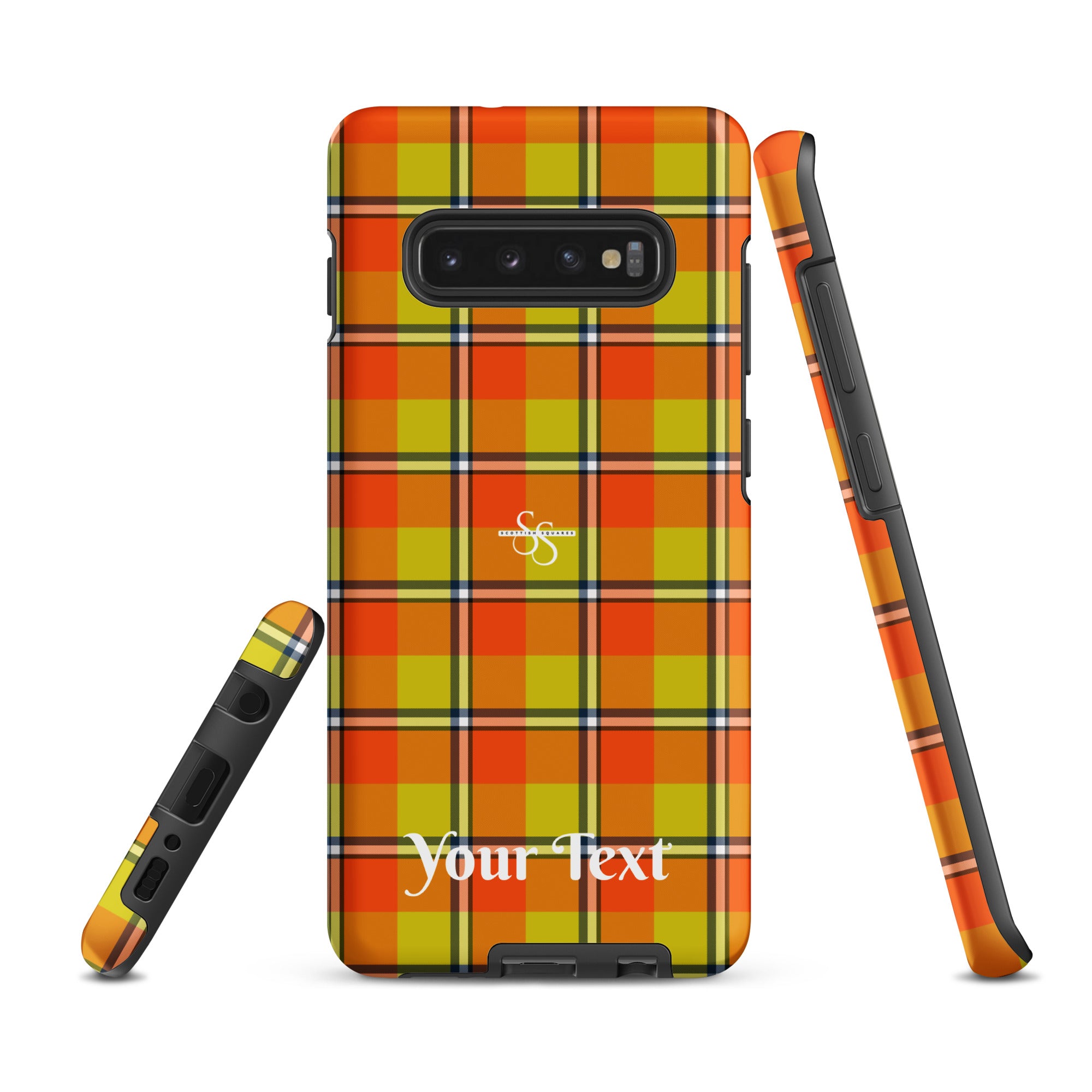 Personalized Blaze Orange and Bird Flower Plaid Samsung Tough Case - Scottish Squares