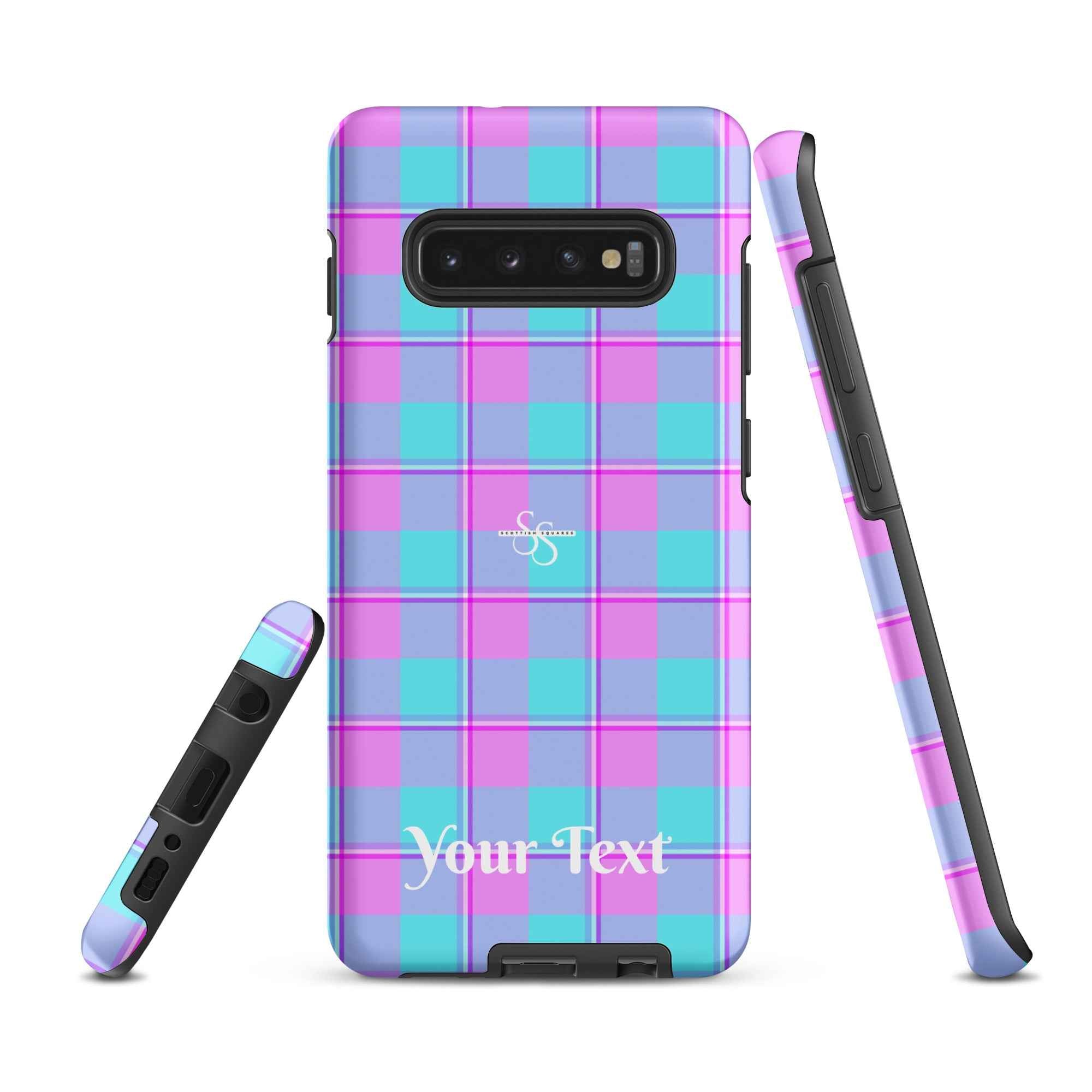 Personalized Mauve and Coastal Mist Plaid Samsung Tough Case - Scottish Squares
