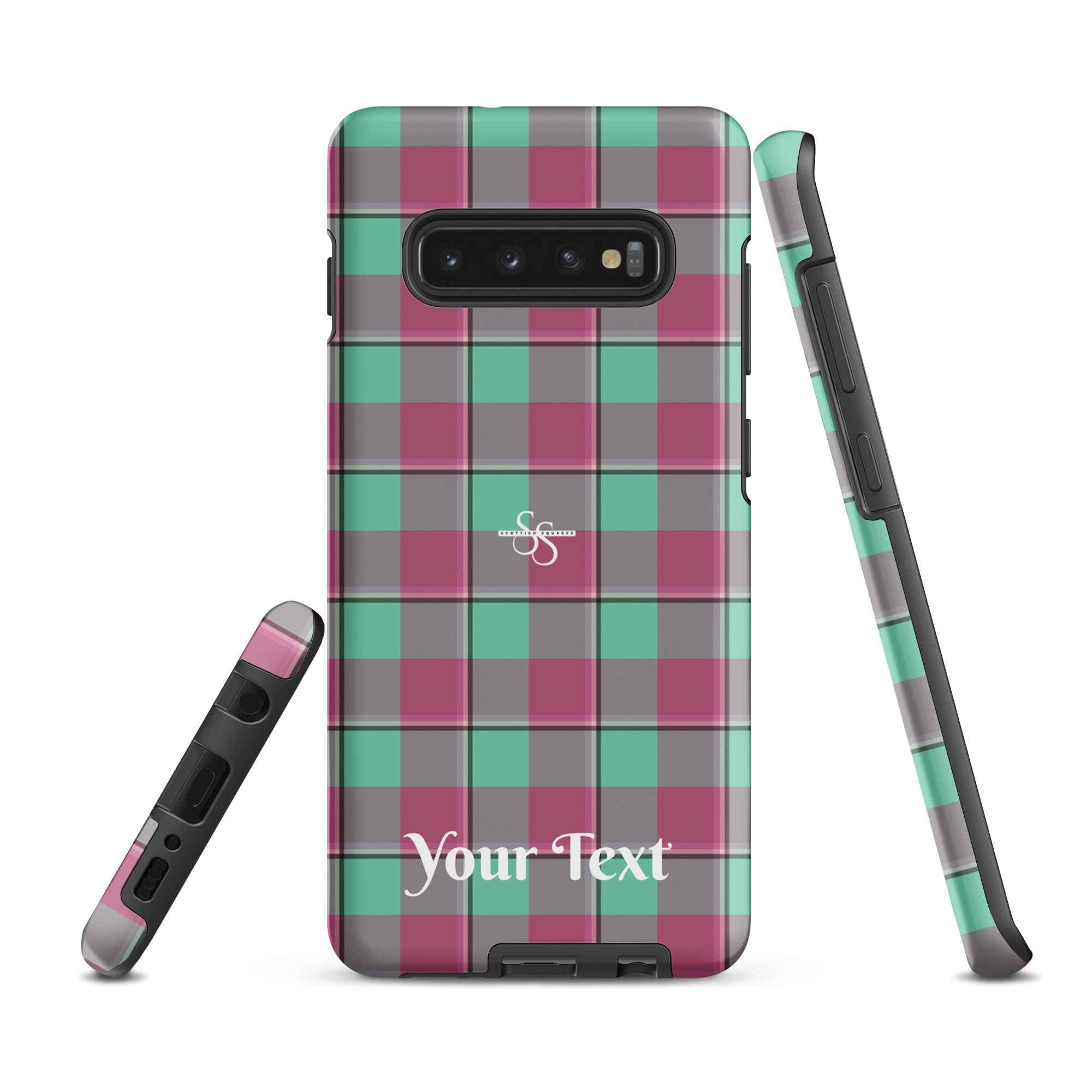 Personalized Vista Blue and Turkish Rose Plaid Samsung Tough Case - Scottish Squares