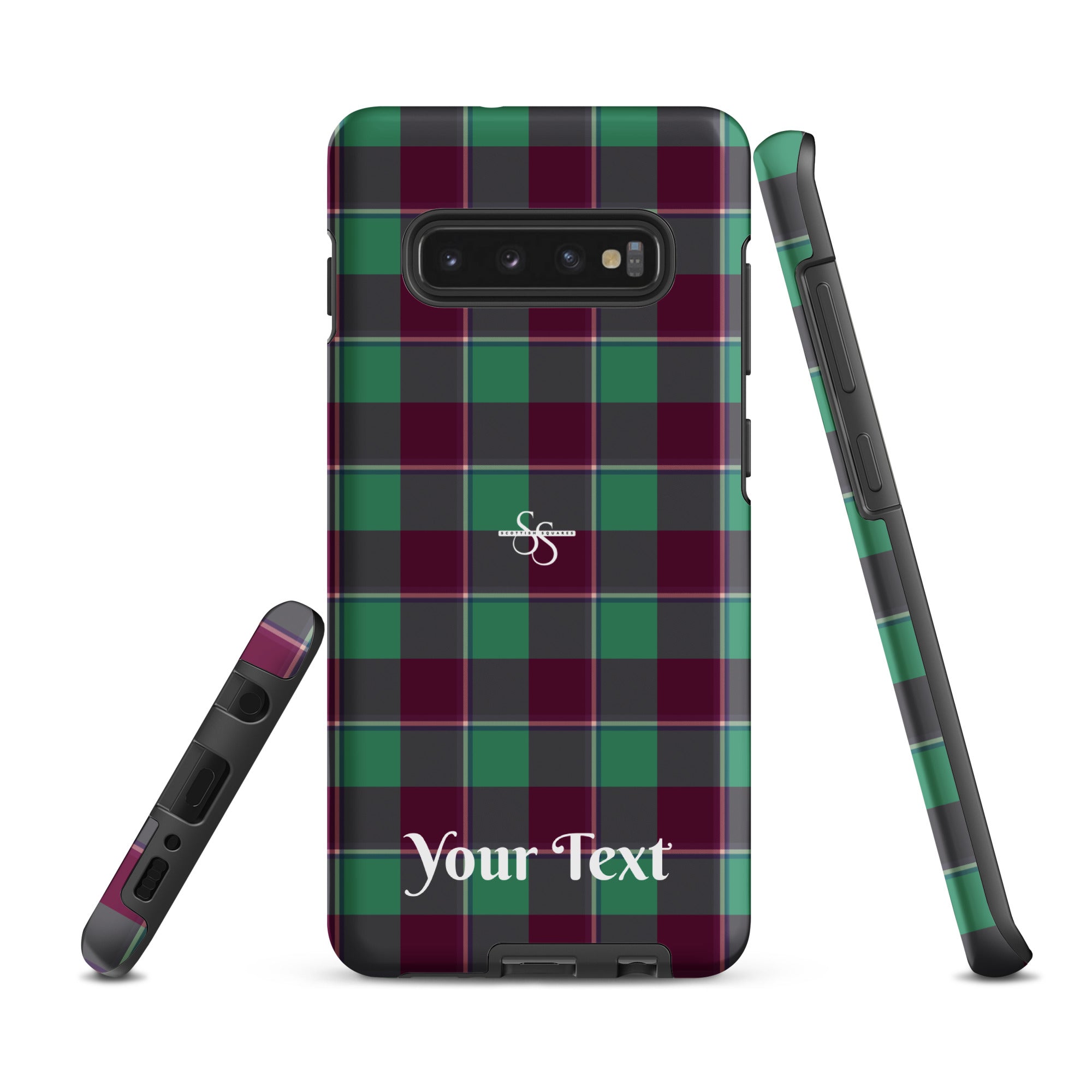 Personalized Ocean Green and Mulberry Wood Plaid Samsung Tough Case - Scottish Squares