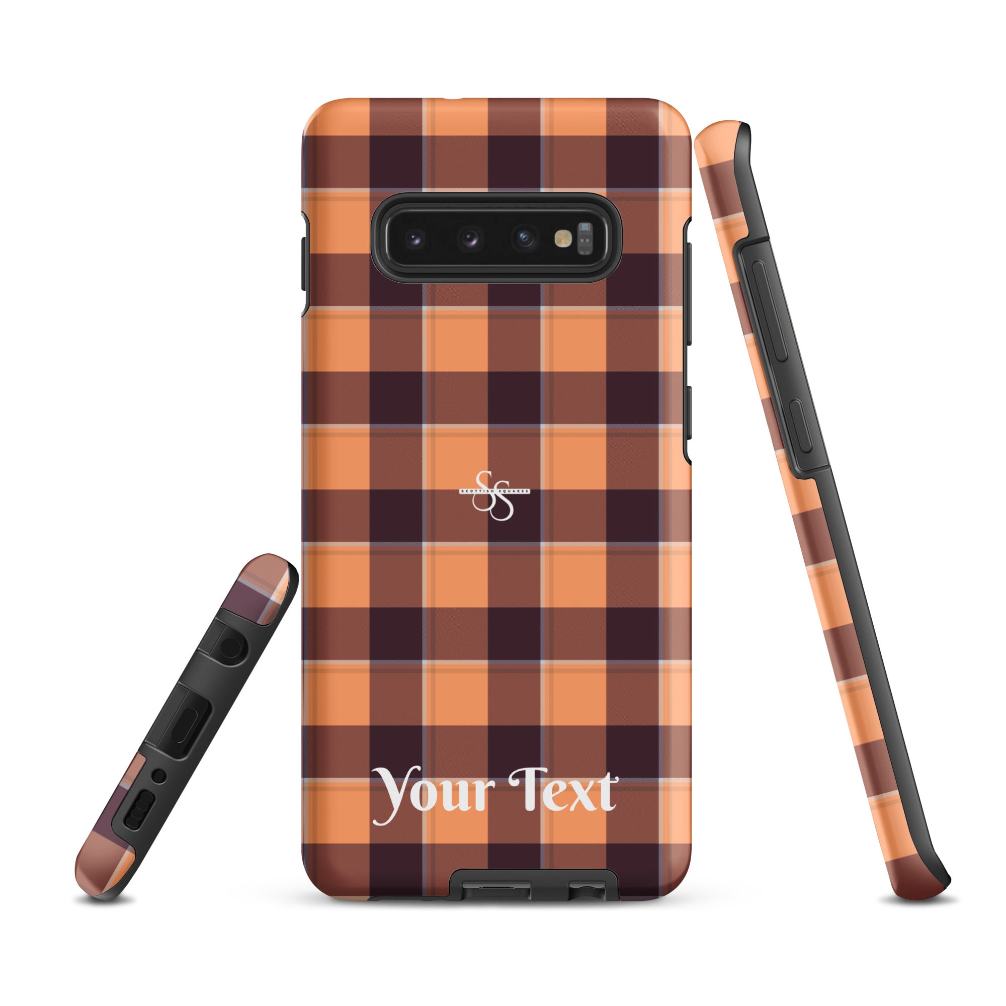Personalized Hit Pink and Livid Brown Plaid Samsung Tough Case - Scottish Squares