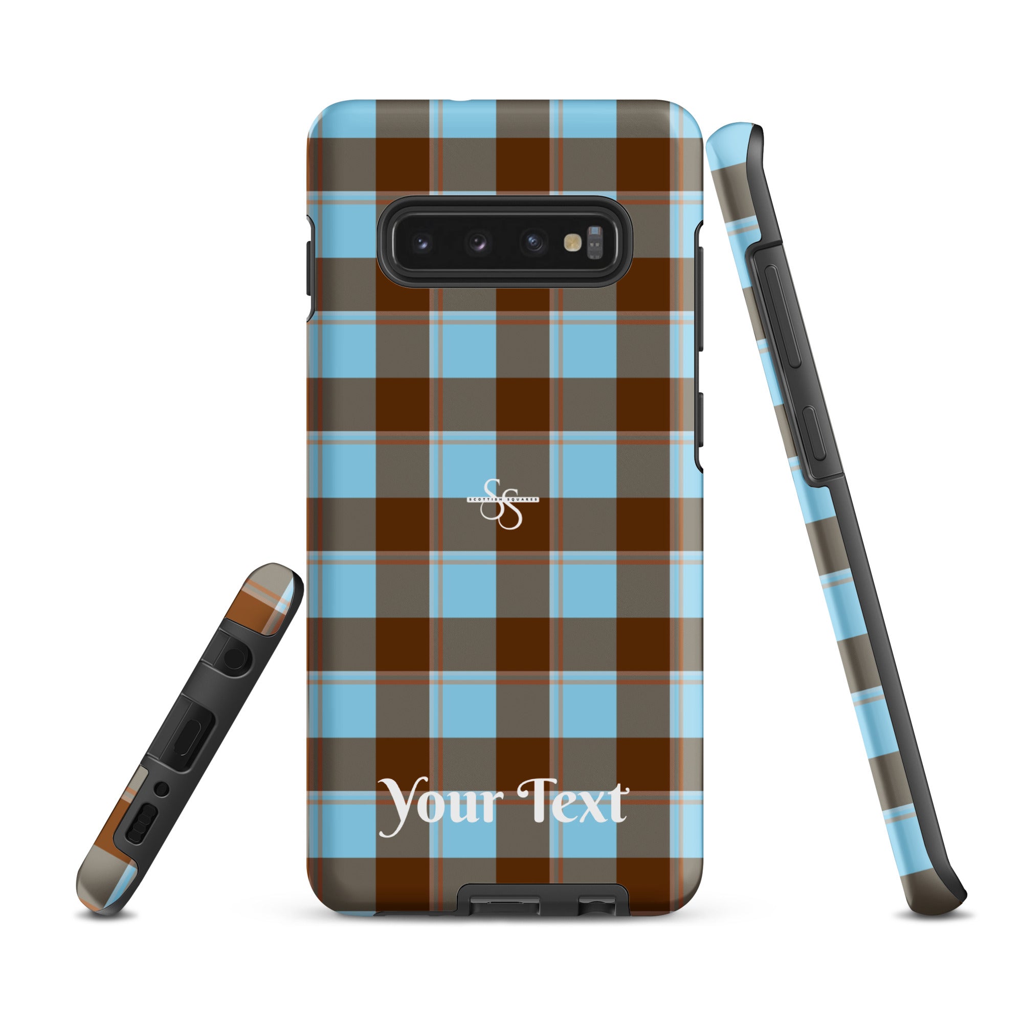 Personalized Blizzard Blue and Livid Brown Plaid Samsung Tough Case - Scottish Squares