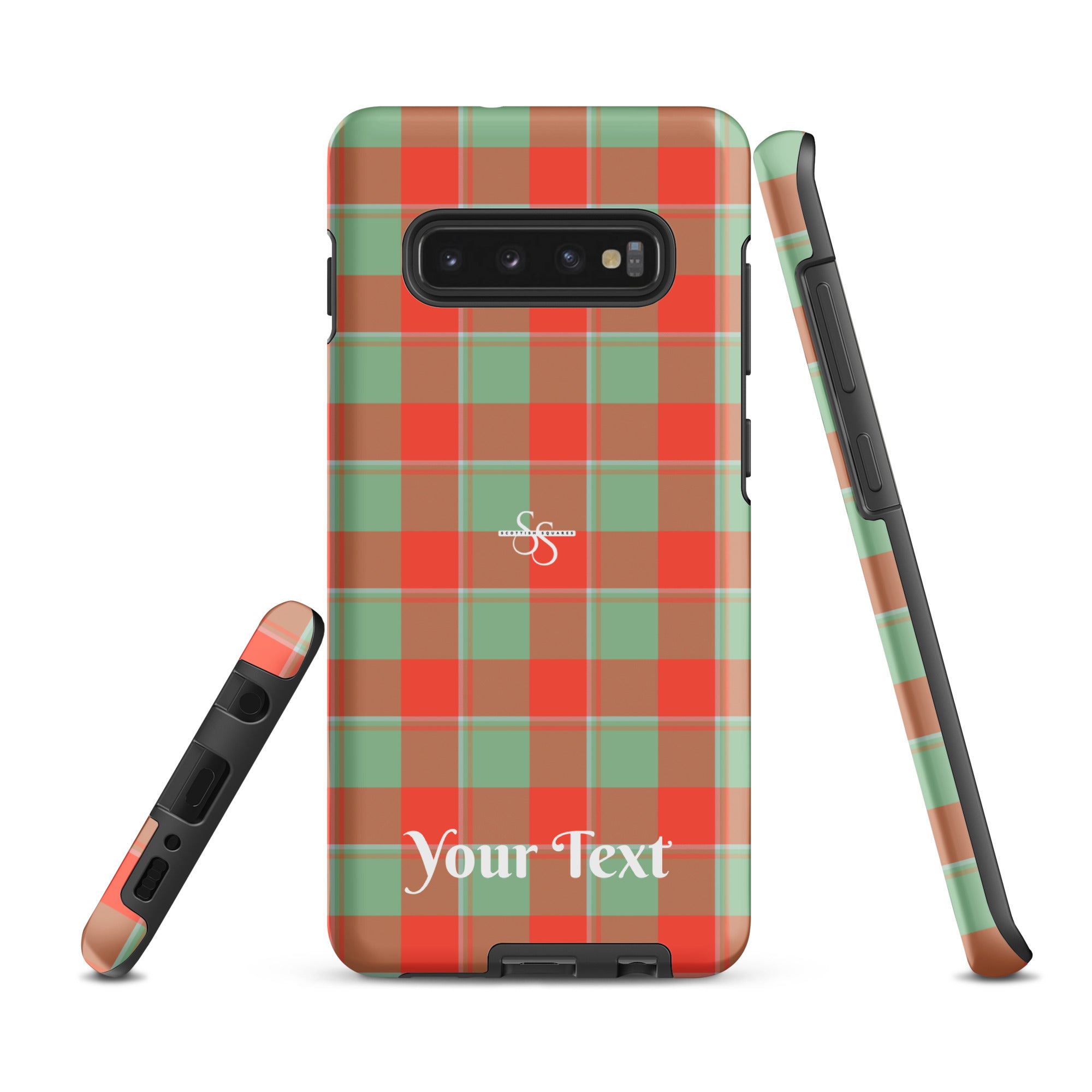 Personalized Spring Rain and Persimmon Plaid Samsung Tough Case - Scottish Squares