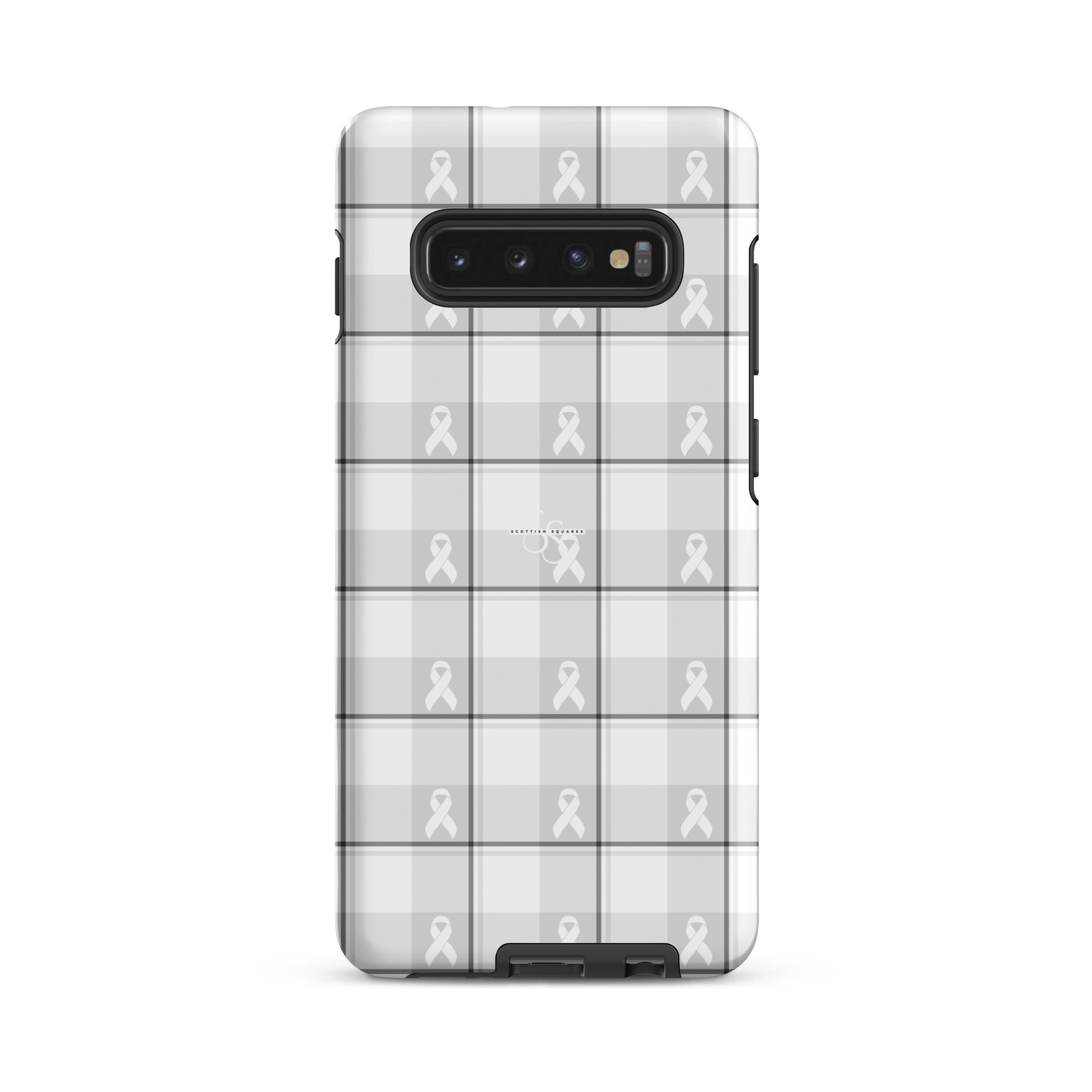 Tough Case for Samsung Lung Cancer Awareness Plaid, White Ribbon, Supportive Gift Samsung Galaxy S10 Plus - Scottish Squares
