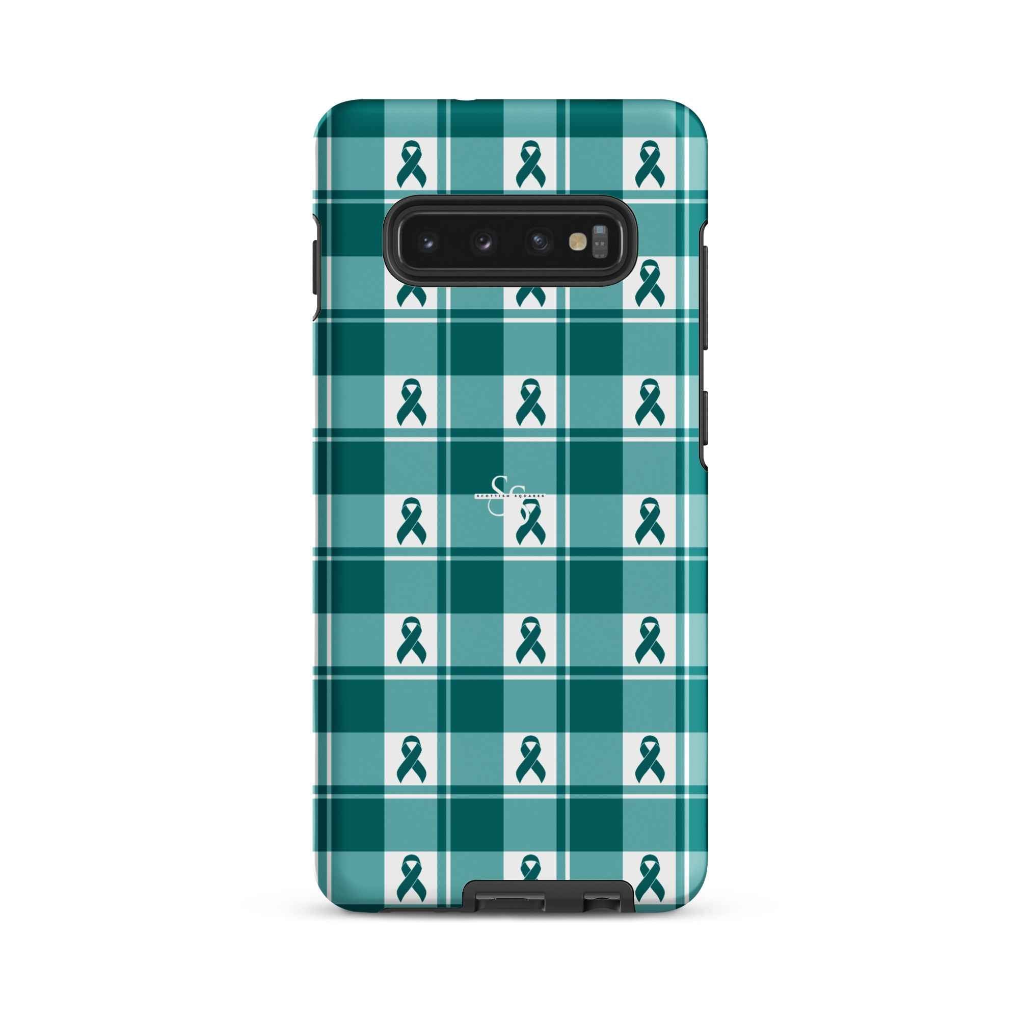 Tough Case for Samsung Cervical Cancer Awareness Plaid, Teal Ribbon, Supportive Gift Samsung Galaxy S10 Plus - Scottish Squares