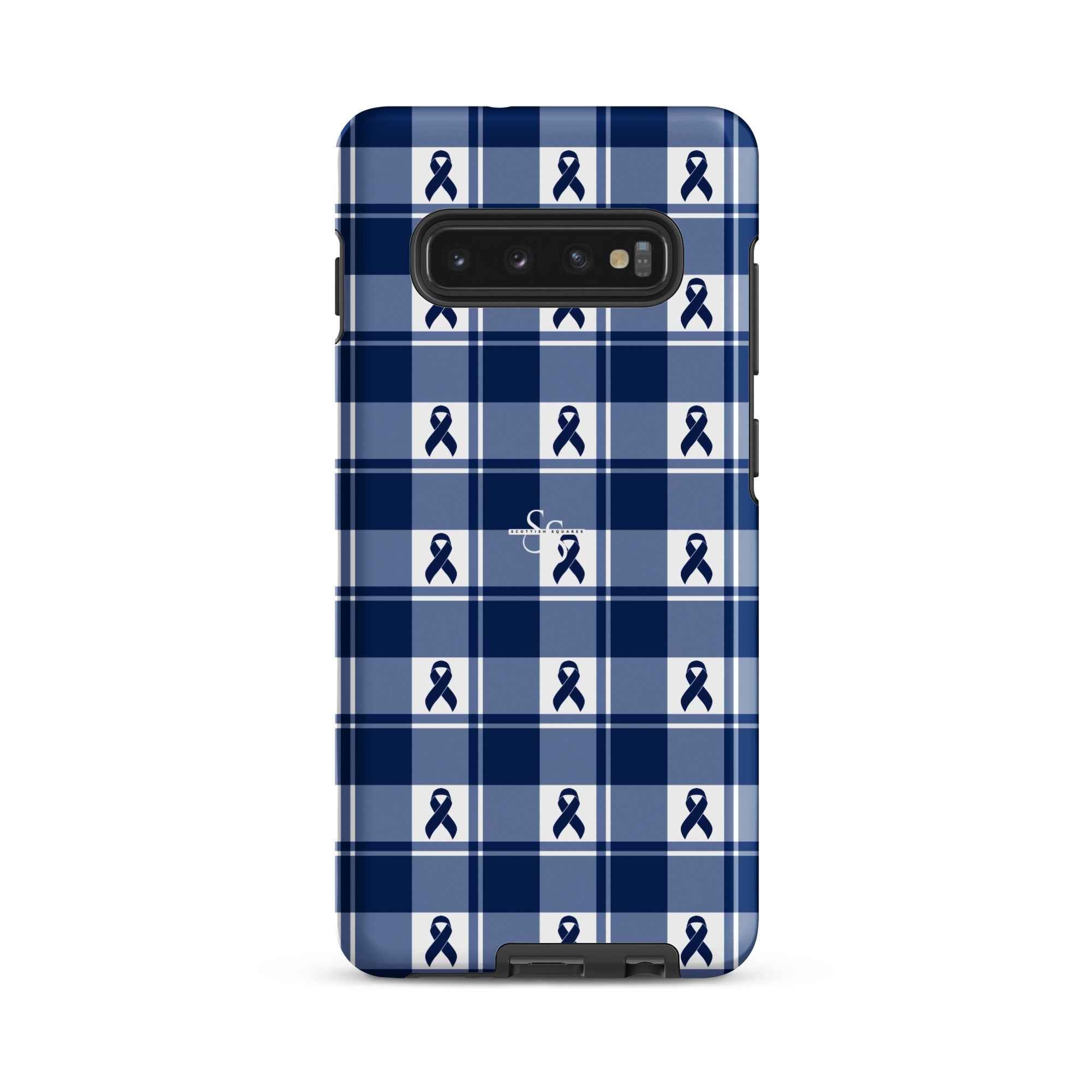 Tough Case for Samsung Colorectal Cancer Awareness Plaid, Dark Blue Ribbon, Supportive Gift Samsung Galaxy S10 Plus - Scottish Squares