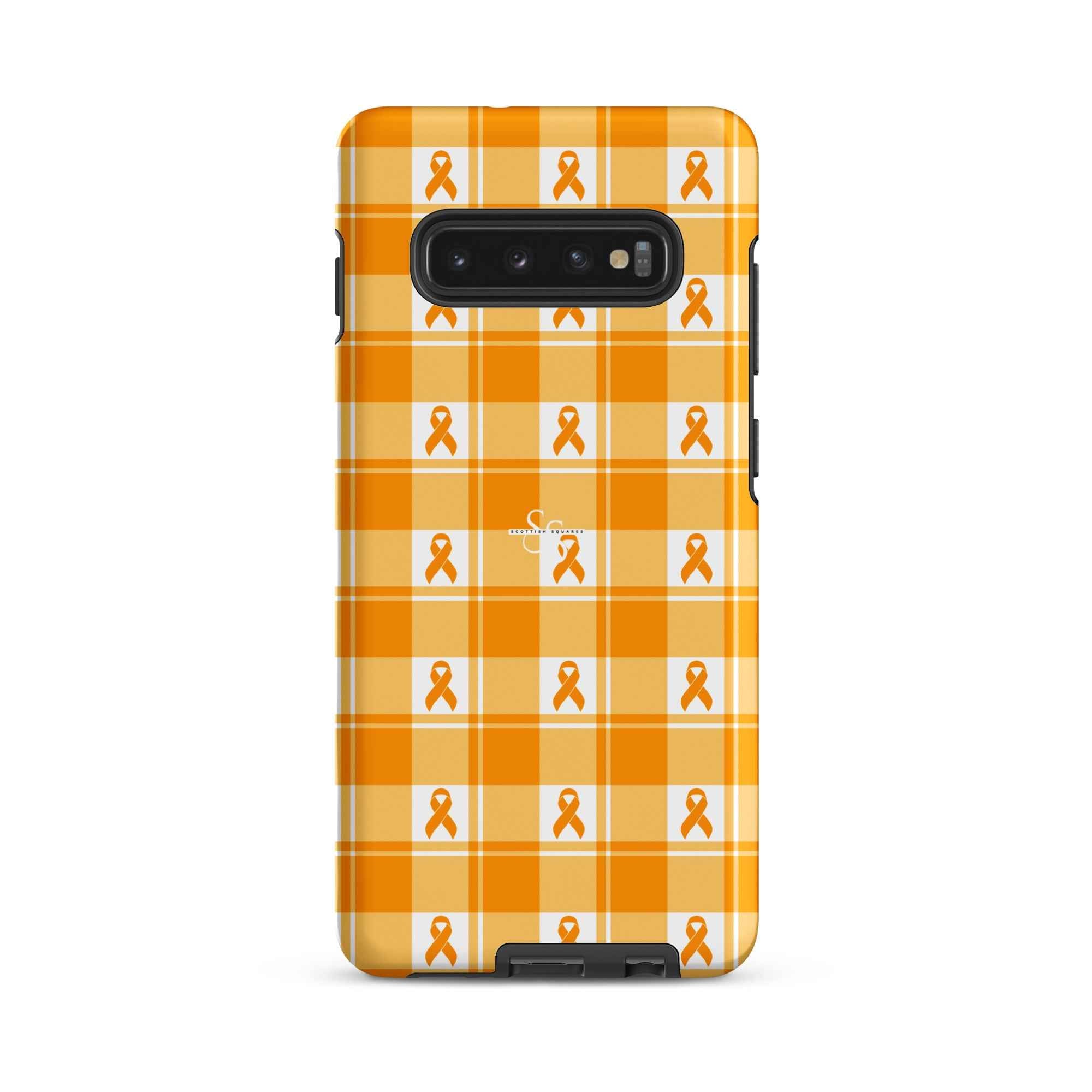 Tough Case for Samsung Kidney Cancer Awareness Plaid, Orange Ribbon, Supportive Gift Samsung Galaxy S10 Plus - Scottish Squares