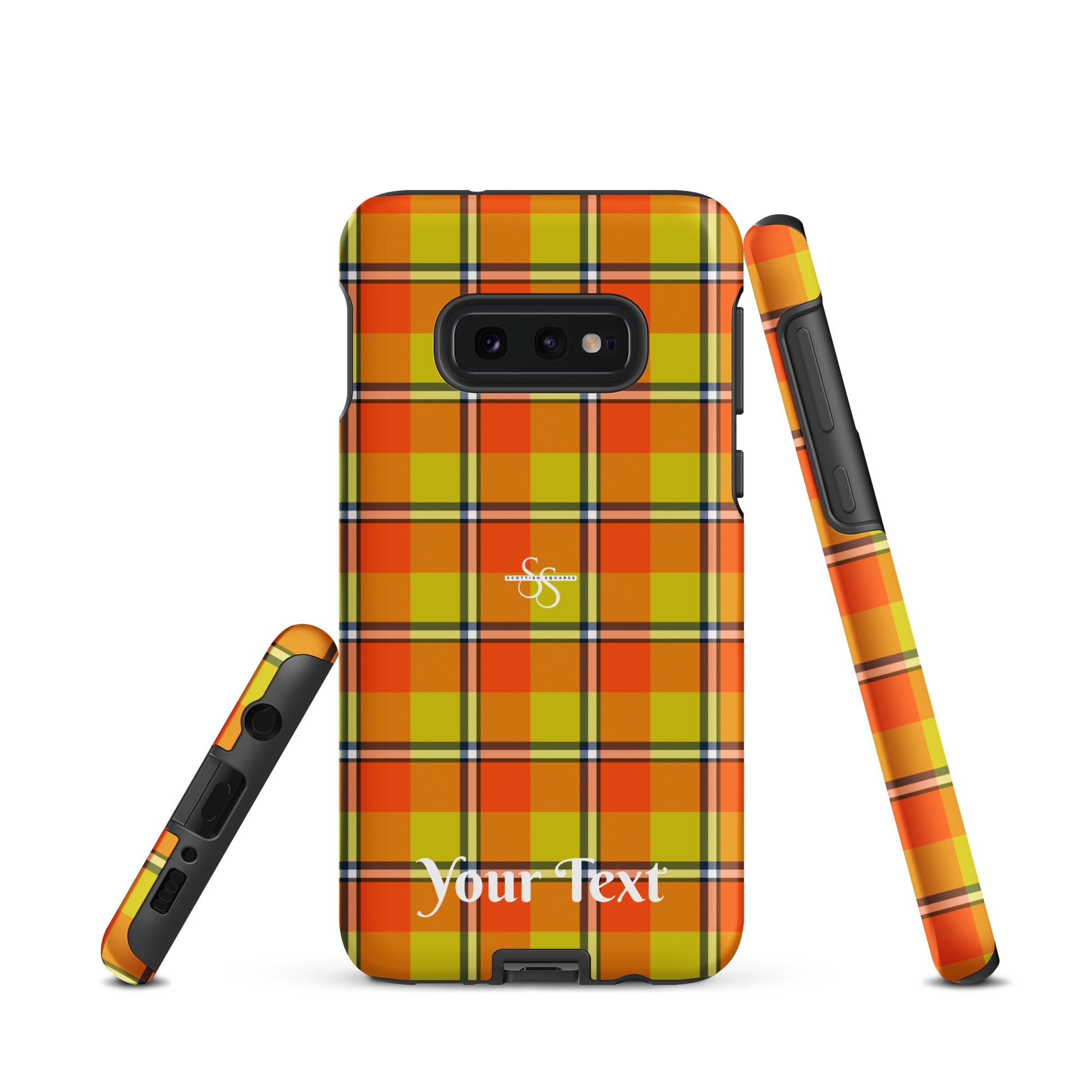 Personalized Blaze Orange and Bird Flower Plaid Samsung Tough Case - Scottish Squares