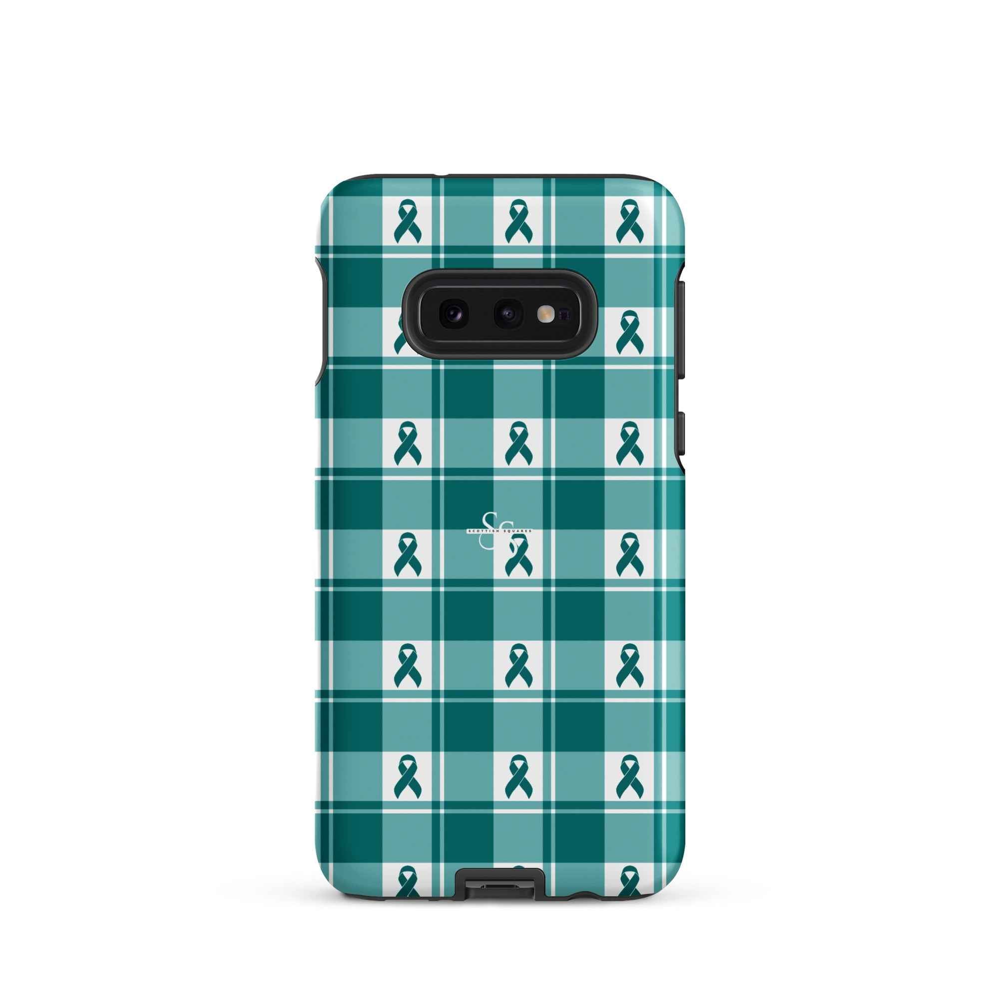 Tough Case for Samsung Cervical Cancer Awareness Plaid, Teal Ribbon, Supportive Gift Samsung Galaxy S10e - Scottish Squares
