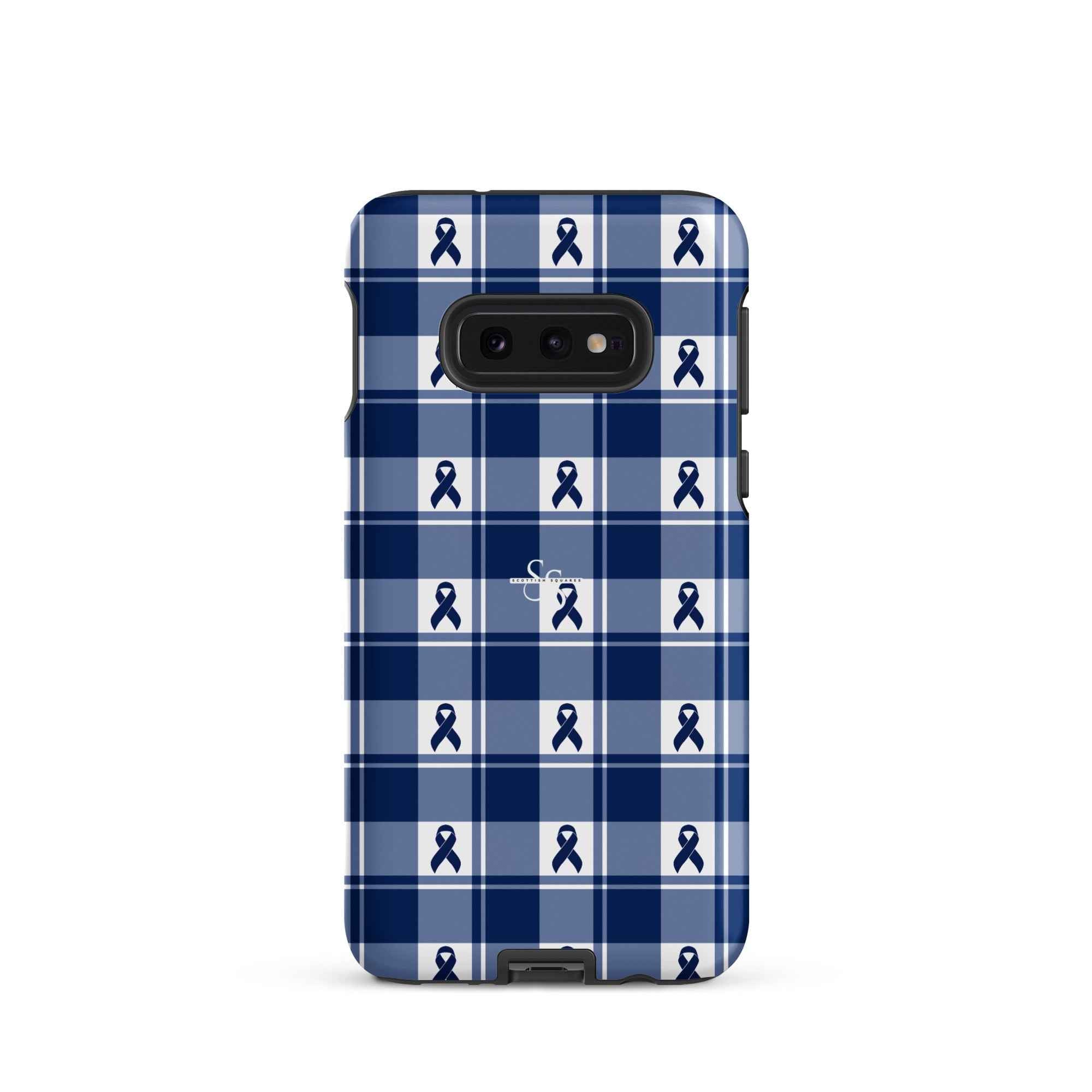 Tough Case for Samsung Colorectal Cancer Awareness Plaid, Dark Blue Ribbon, Supportive Gift Samsung Galaxy S10e - Scottish Squares