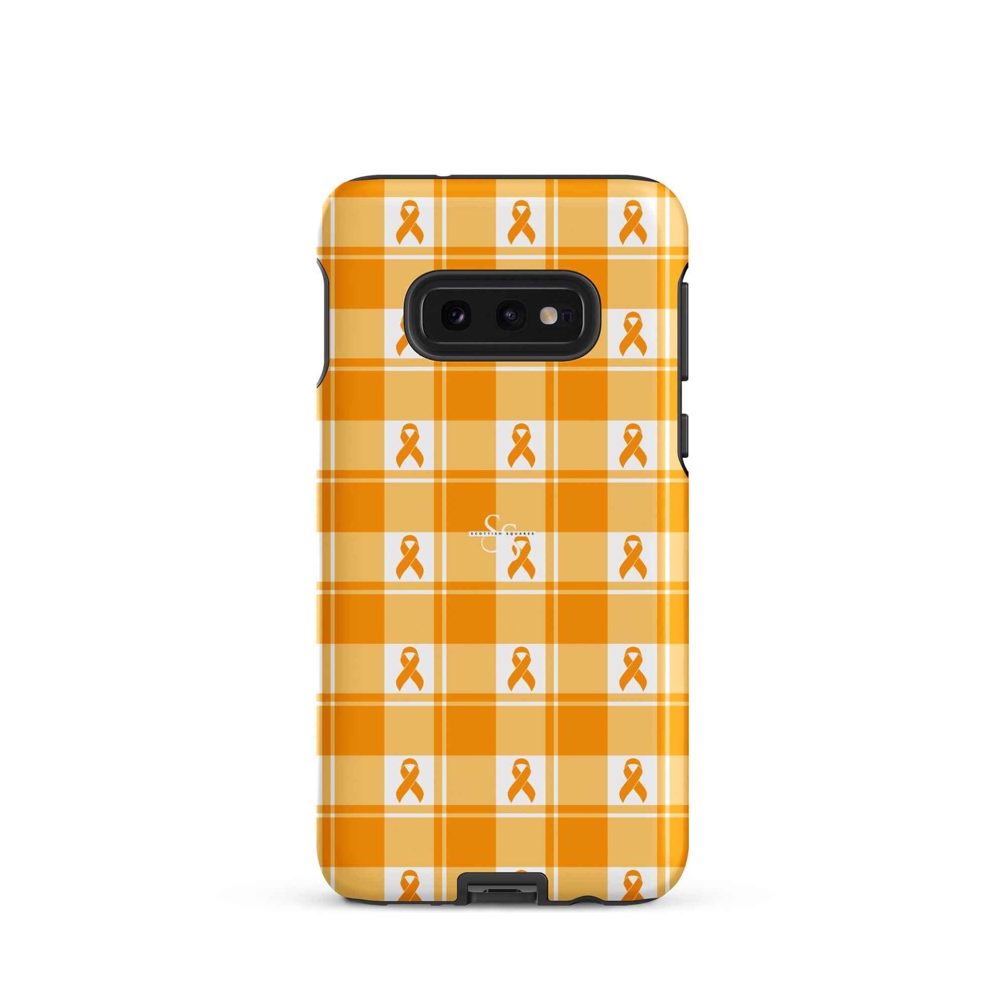 Tough Case for Samsung Kidney Cancer Awareness Plaid, Orange Ribbon, Supportive Gift Samsung Galaxy S10e - Scottish Squares