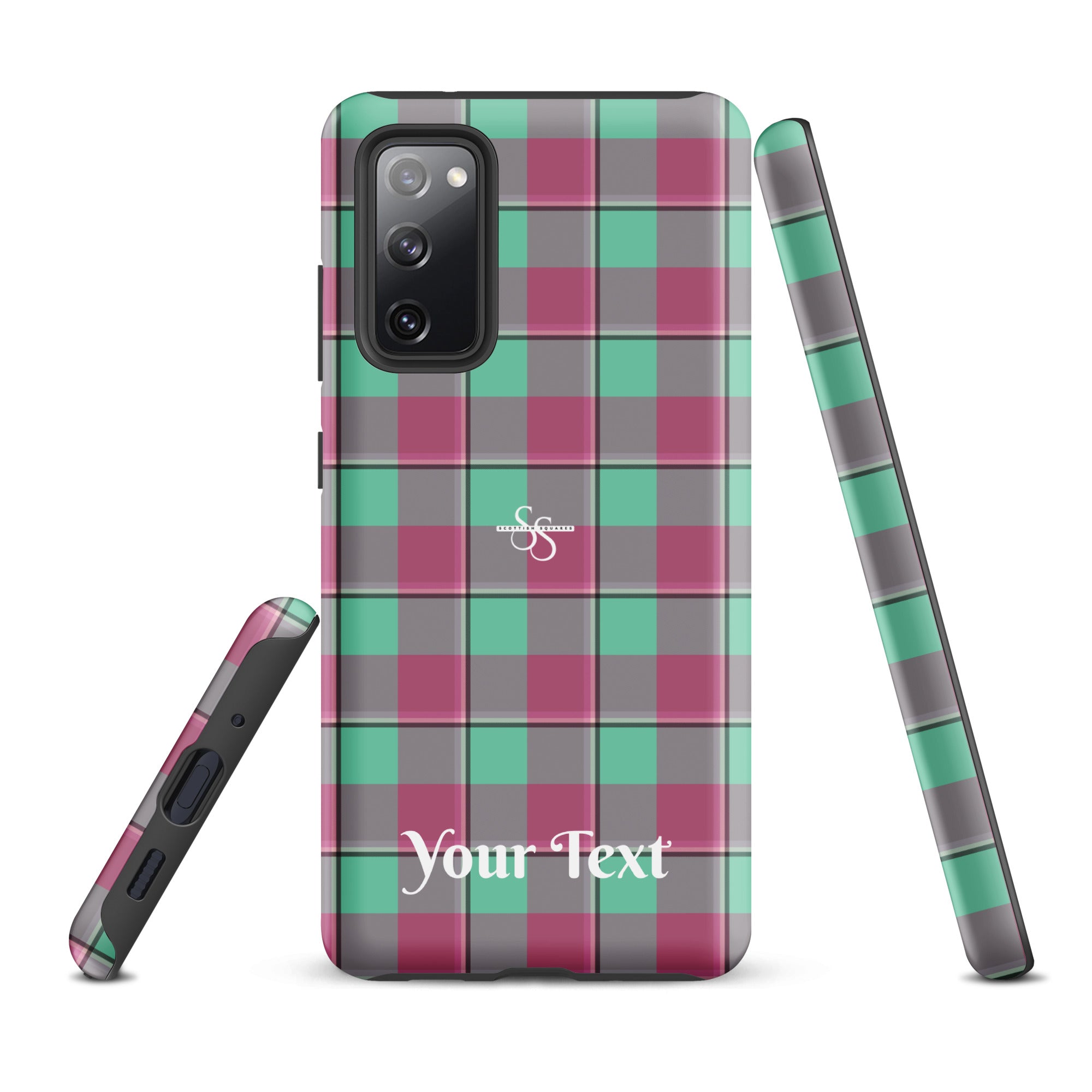 Personalized Vista Blue and Turkish Rose Plaid Samsung Tough Case - Scottish Squares