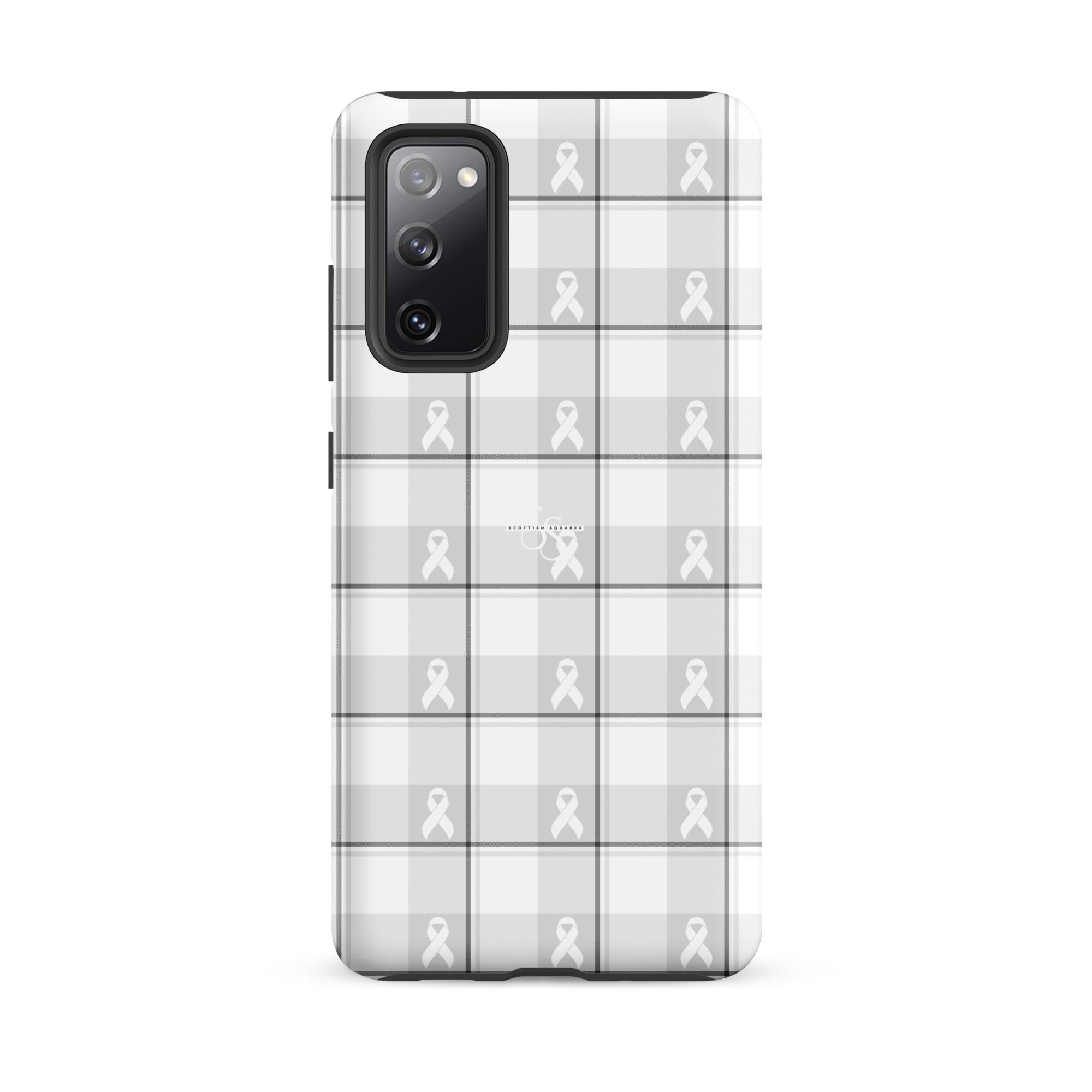 Tough Case for Samsung Lung Cancer Awareness Plaid, White Ribbon, Supportive Gift Samsung Galaxy S20 FE - Scottish Squares