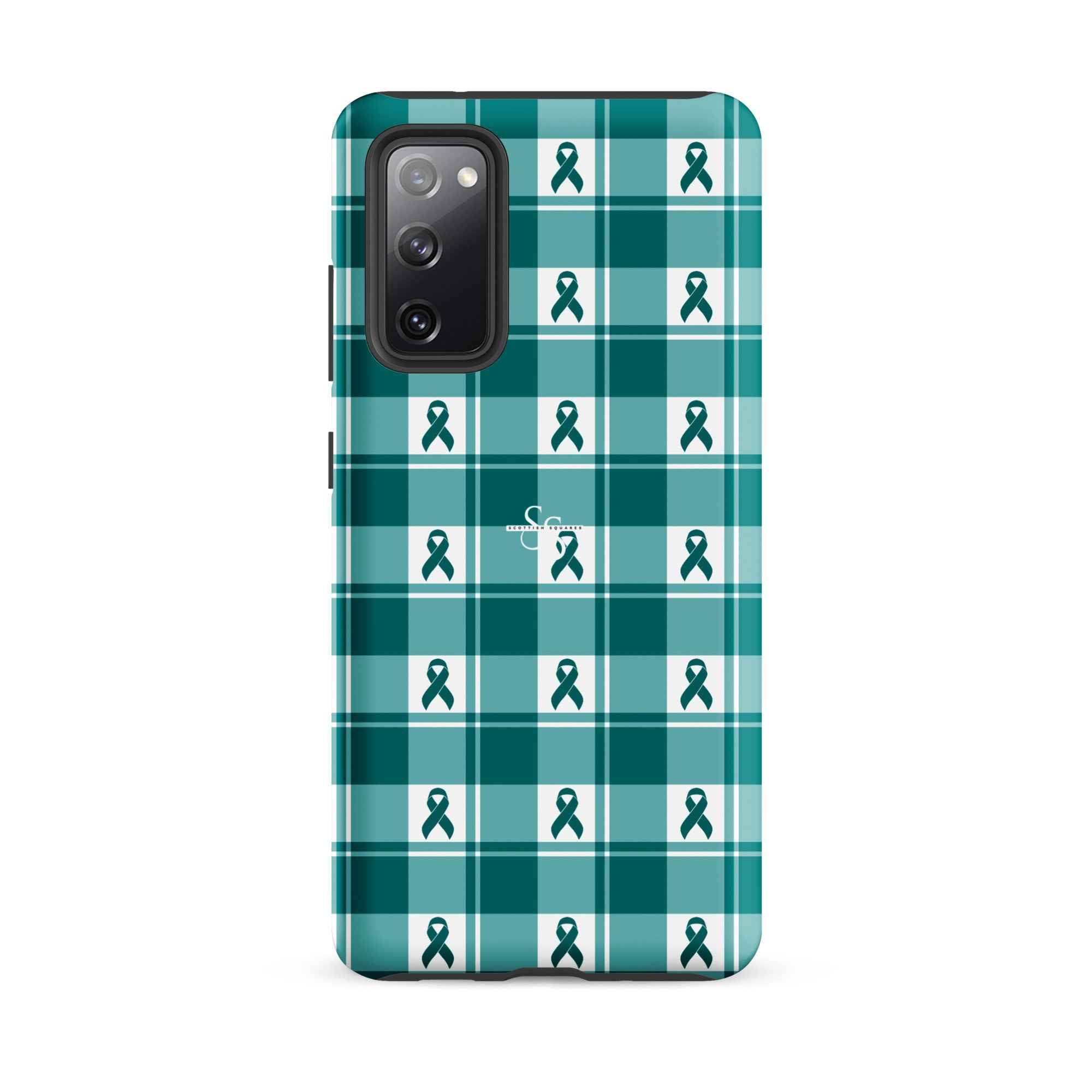 Tough Case for Samsung Cervical Cancer Awareness Plaid, Teal Ribbon, Supportive Gift Samsung Galaxy S20 FE - Scottish Squares