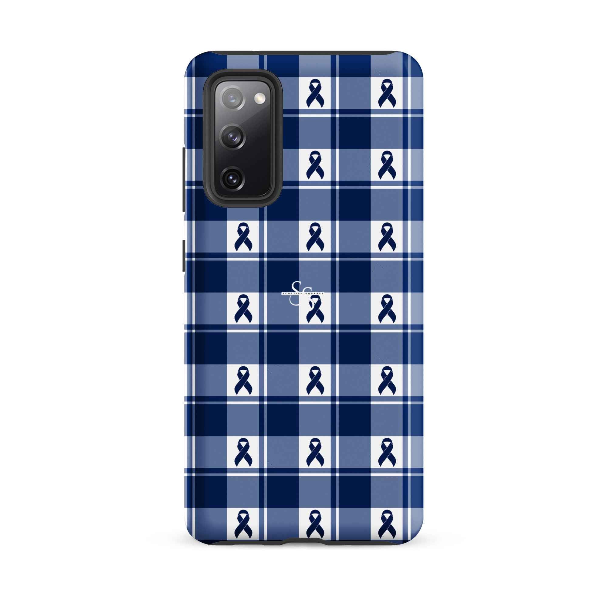 Tough Case for Samsung Colorectal Cancer Awareness Plaid, Dark Blue Ribbon, Supportive Gift Samsung Galaxy S20 FE - Scottish Squares