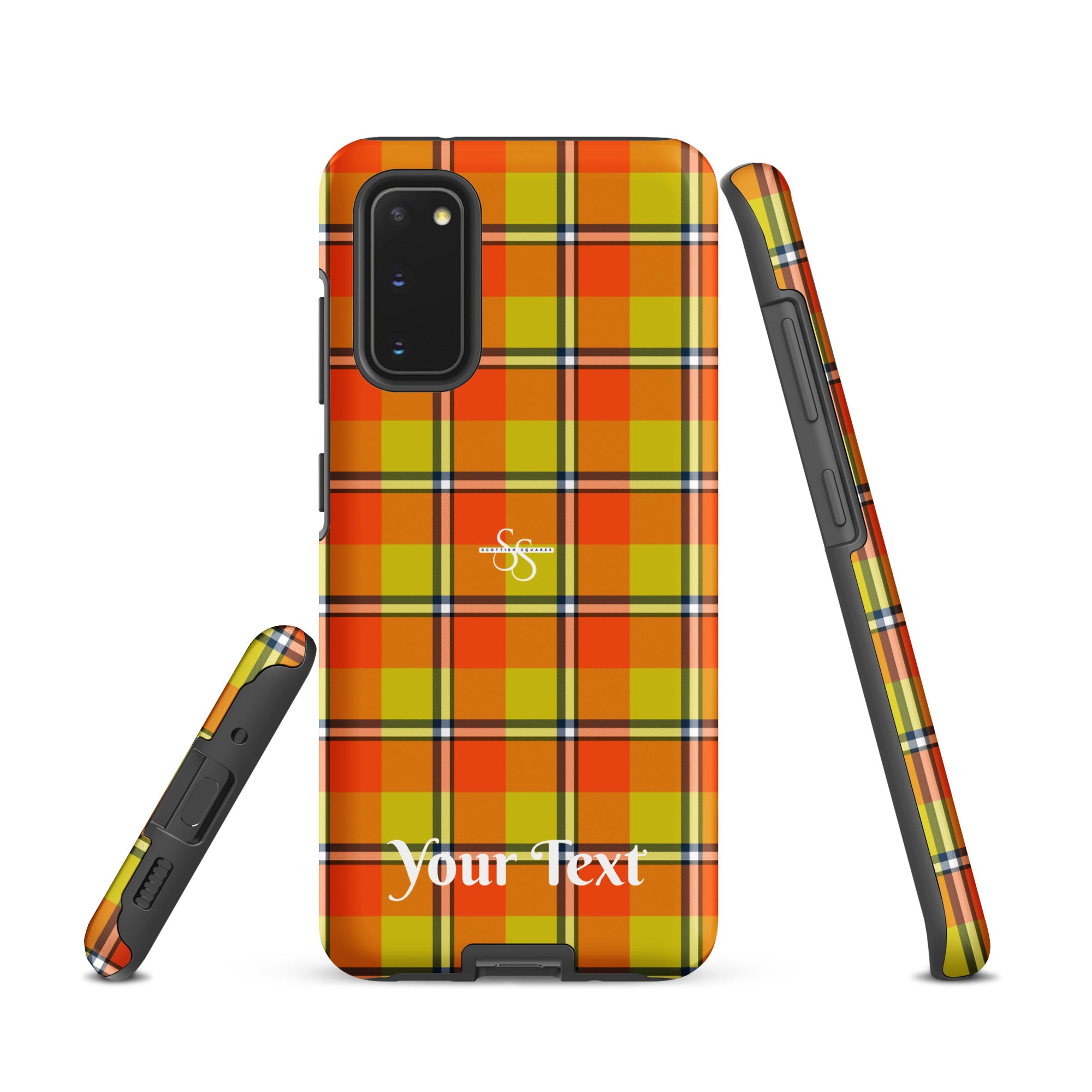 Personalized Blaze Orange and Bird Flower Plaid Samsung Tough Case - Scottish Squares
