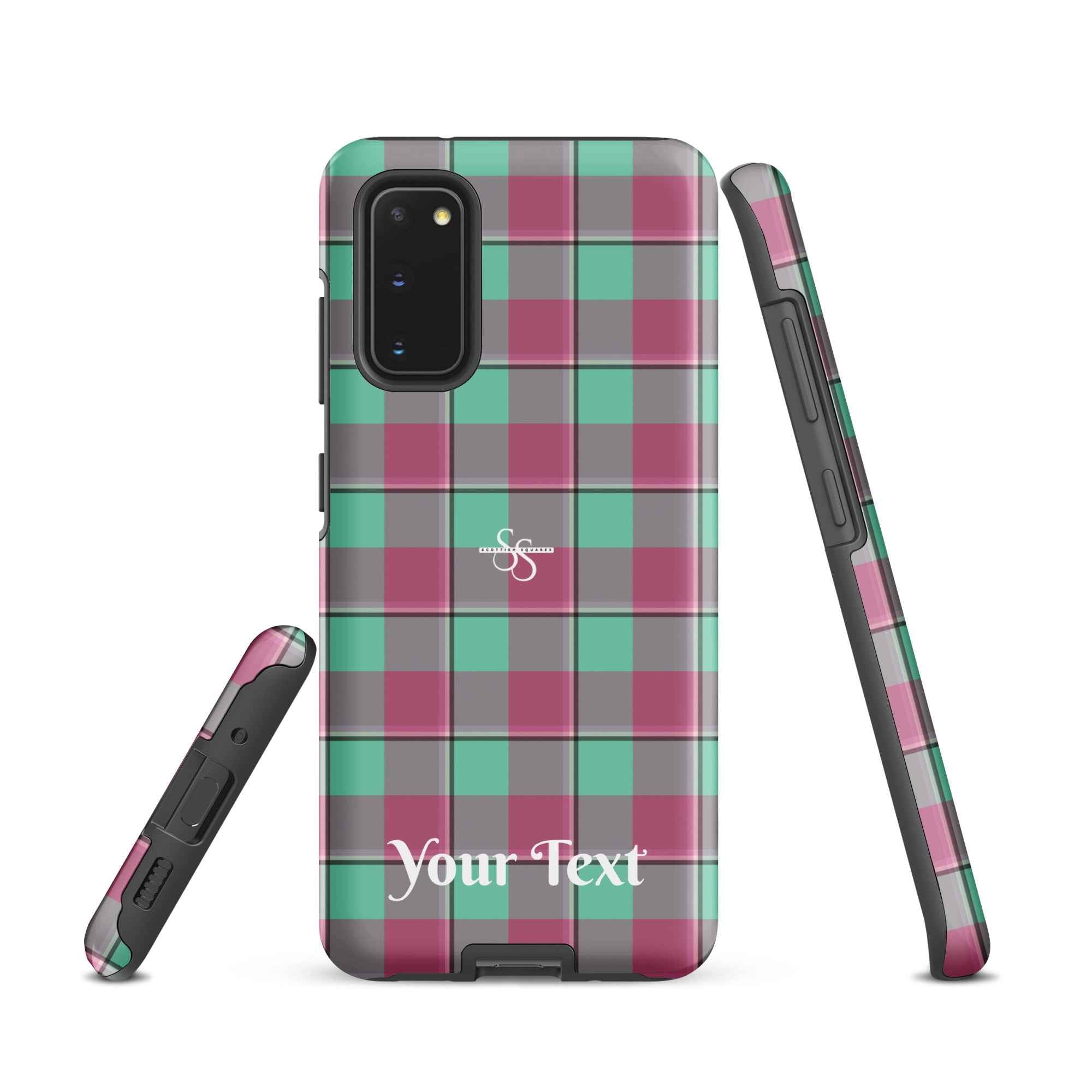 Personalized Vista Blue and Turkish Rose Plaid Samsung Tough Case - Scottish Squares