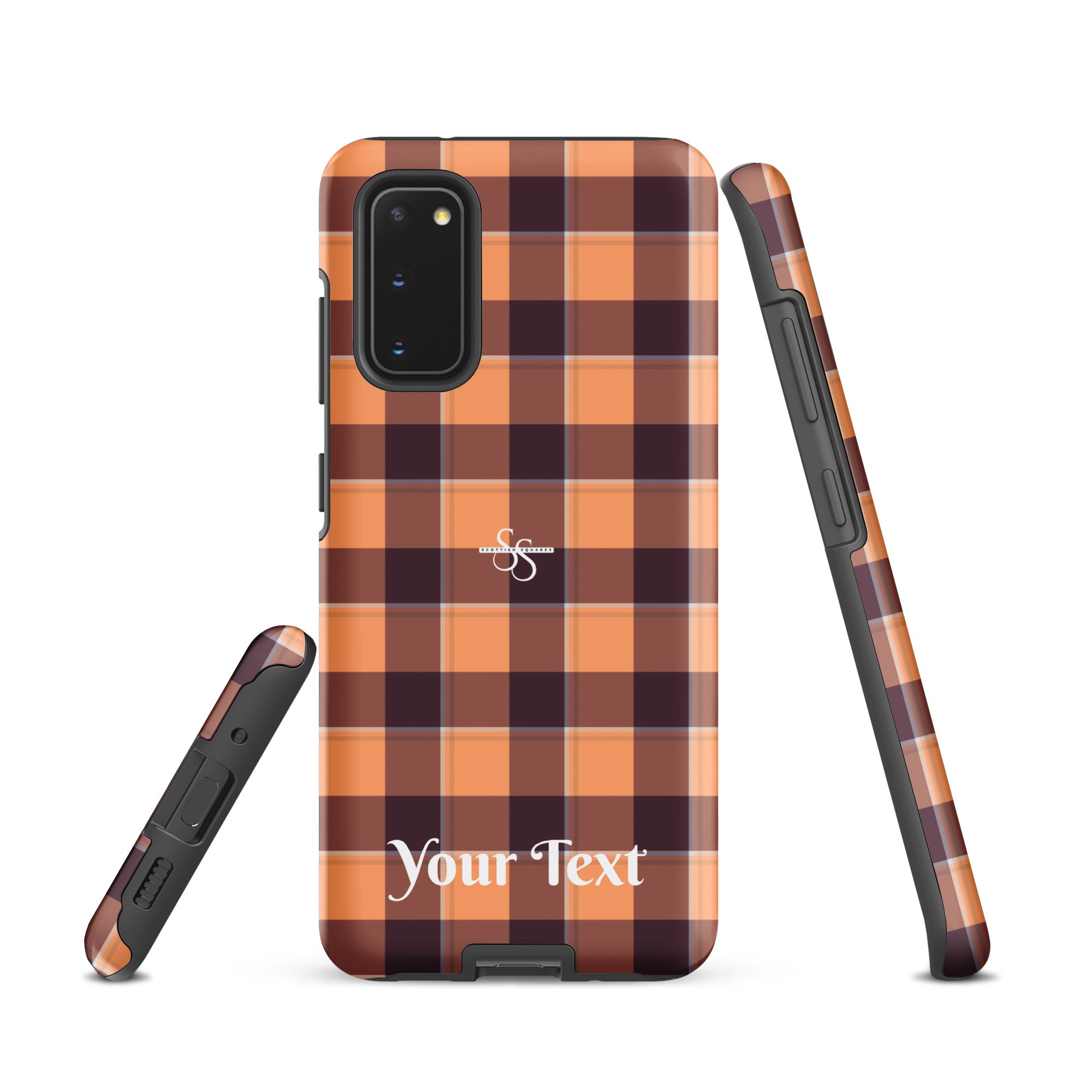 Personalized Hit Pink and Livid Brown Plaid Samsung Tough Case - Scottish Squares