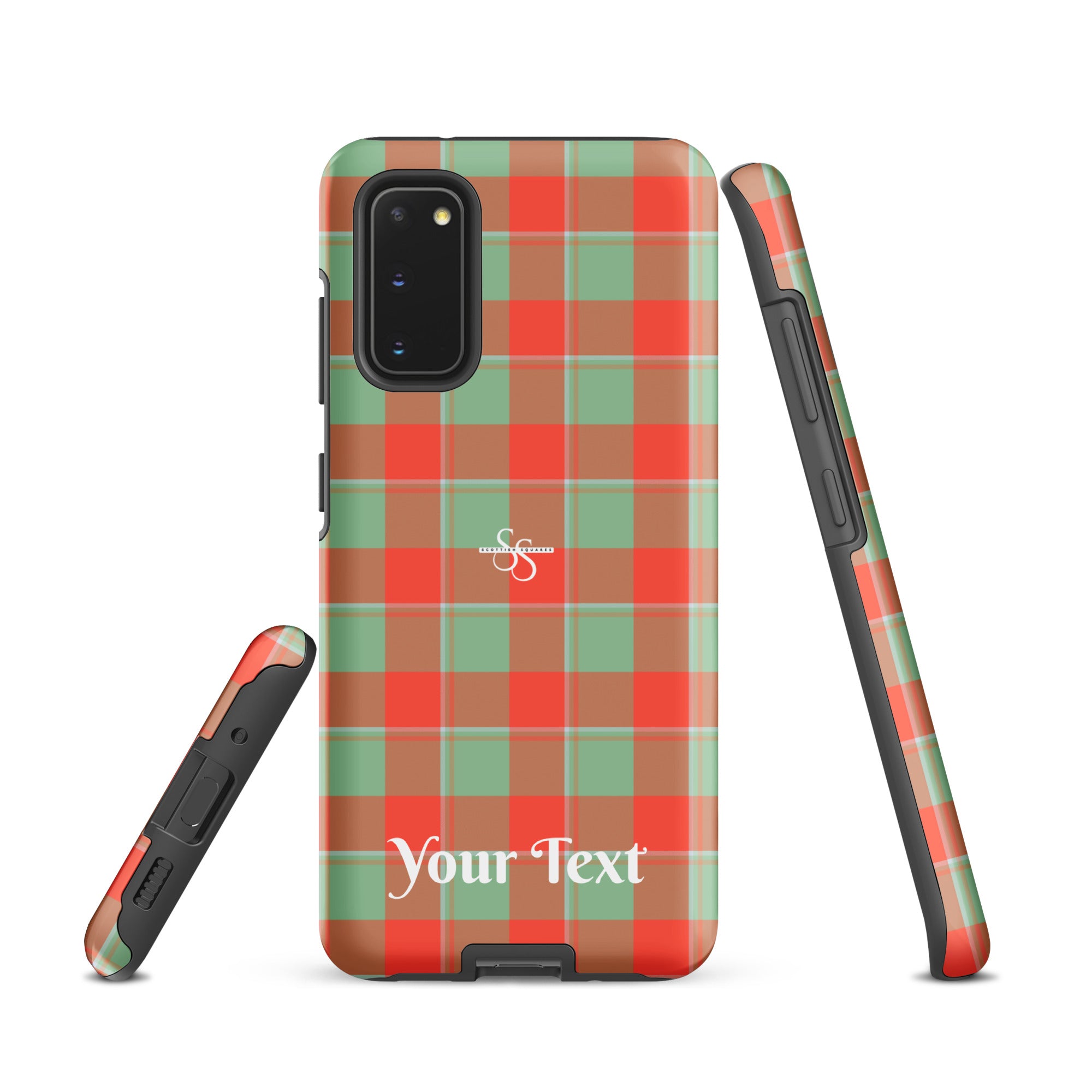 Personalized Spring Rain and Persimmon Plaid Samsung Tough Case - Scottish Squares