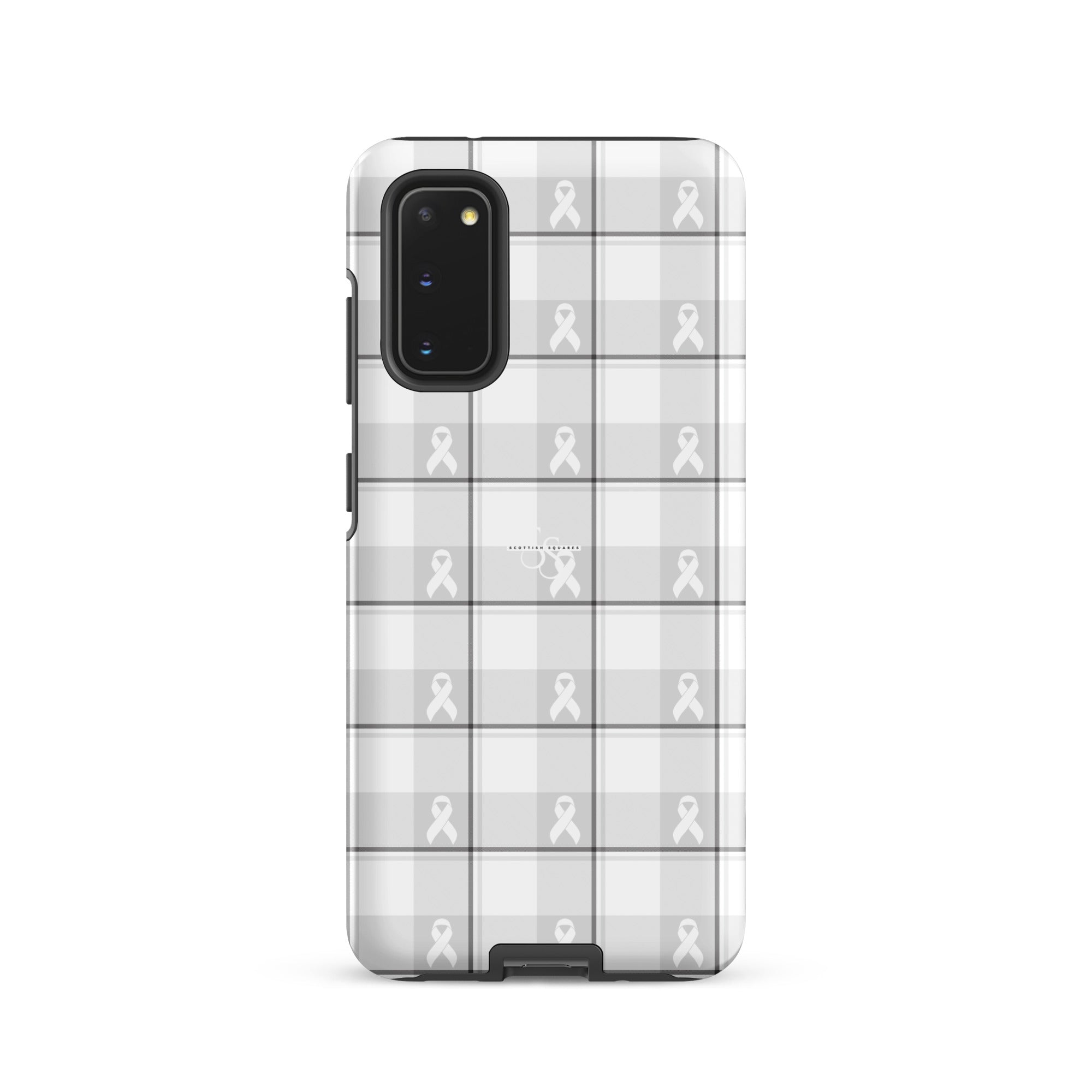 Tough Case for Samsung Lung Cancer Awareness Plaid, White Ribbon, Supportive Gift Samsung Galaxy S20 - Scottish Squares