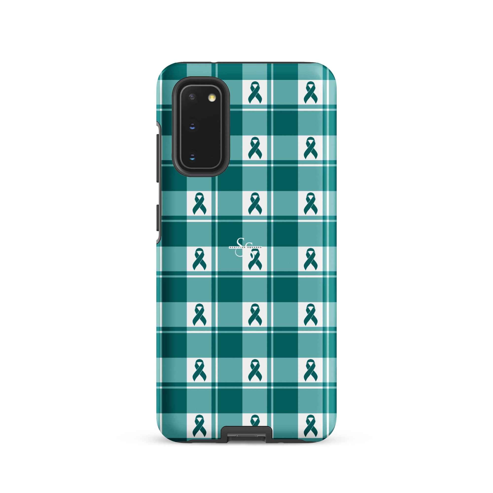 Tough Case for Samsung Cervical Cancer Awareness Plaid, Teal Ribbon, Supportive Gift Samsung Galaxy S20 - Scottish Squares