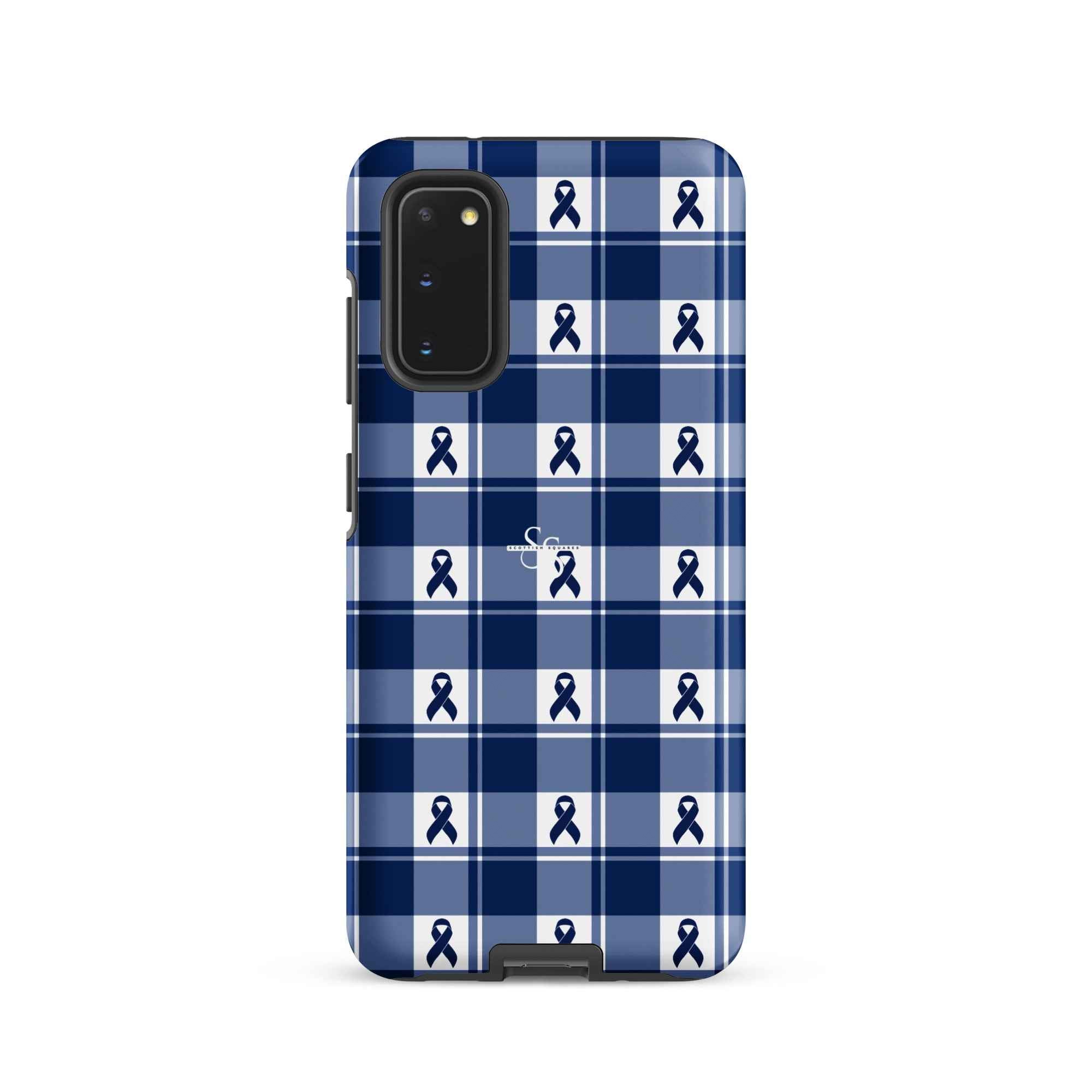 Tough Case for Samsung Colorectal Cancer Awareness Plaid, Dark Blue Ribbon, Supportive Gift Samsung Galaxy S20 - Scottish Squares
