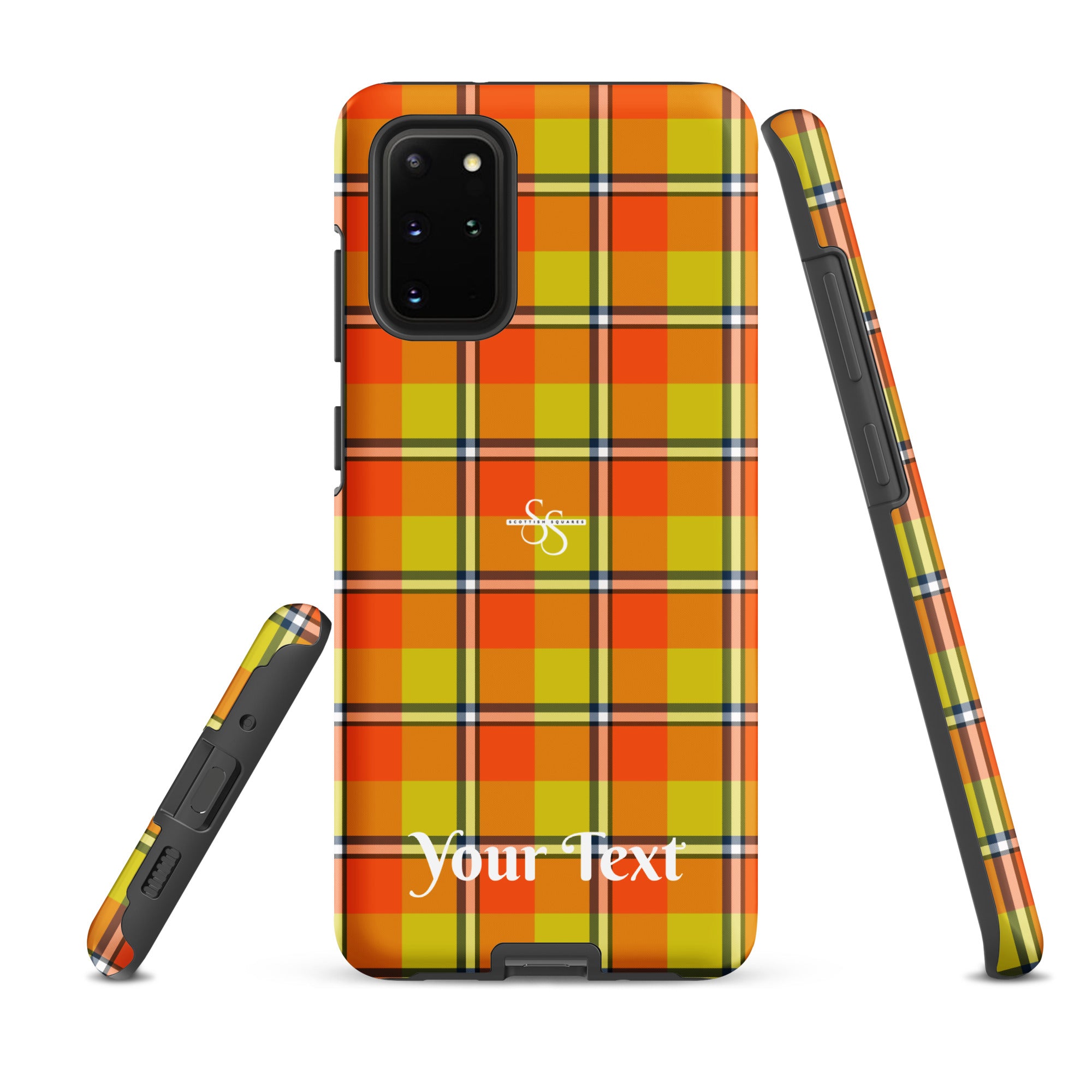 Personalized Blaze Orange and Bird Flower Plaid Samsung Tough Case - Scottish Squares