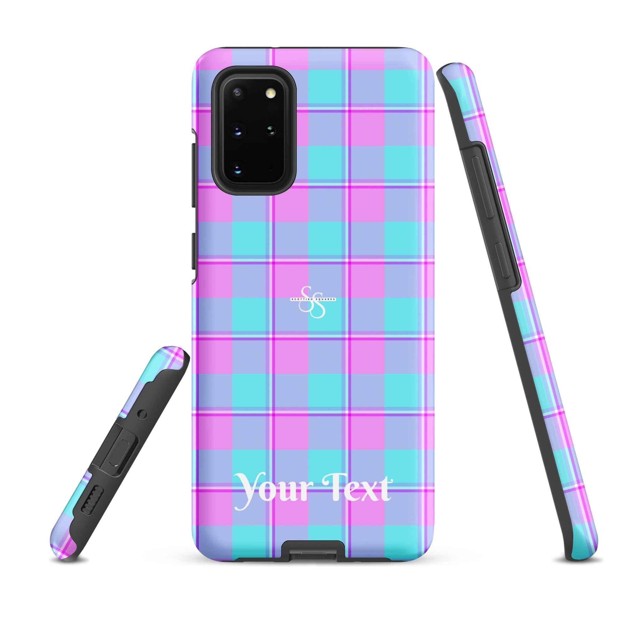 Personalized Mauve and Coastal Mist Plaid Samsung Tough Case - Scottish Squares
