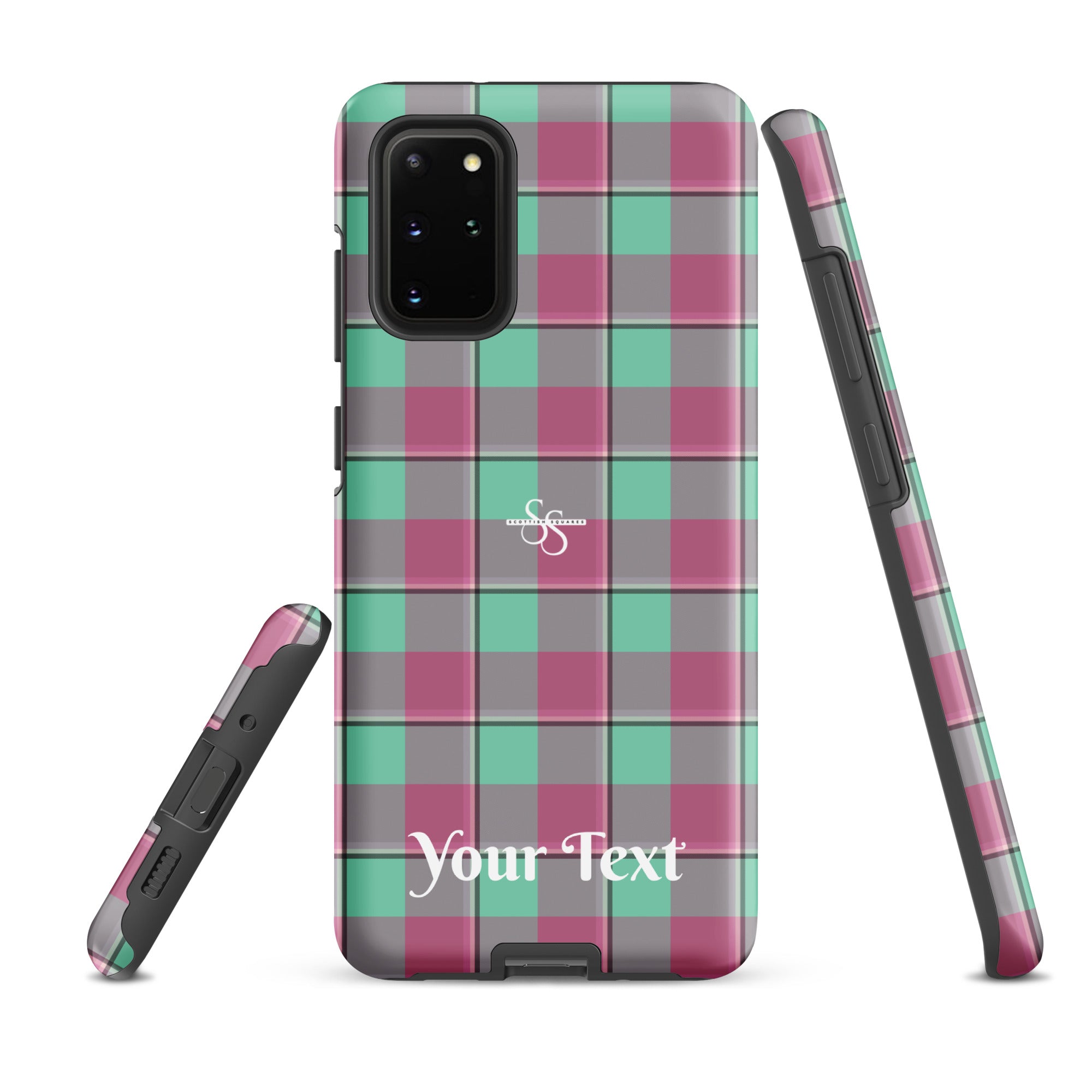 Personalized Vista Blue and Turkish Rose Plaid Samsung Tough Case - Scottish Squares
