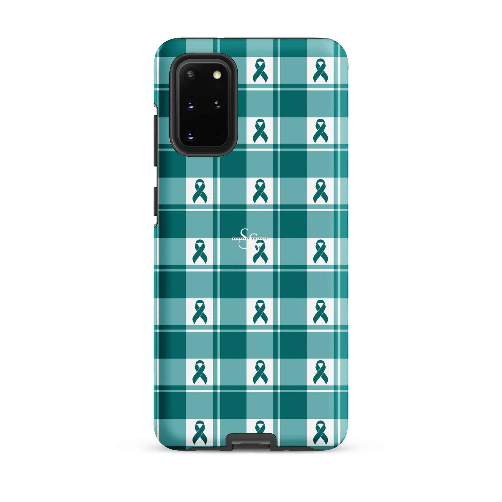 Tough Case for Samsung Cervical Cancer Awareness Plaid, Teal Ribbon, Supportive Gift Samsung Galaxy S20 Plus - Scottish Squares