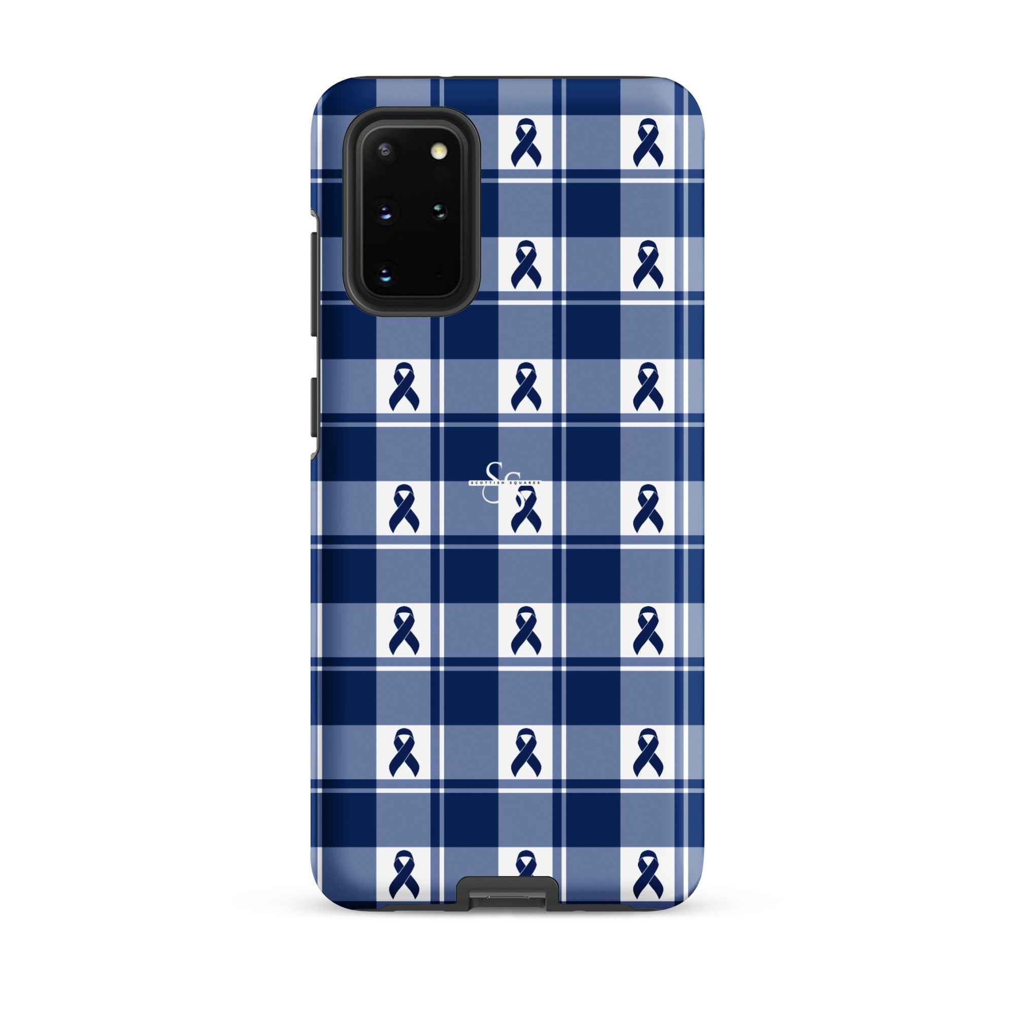 Tough Case for Samsung Colorectal Cancer Awareness Plaid, Dark Blue Ribbon, Supportive Gift Samsung Galaxy S20 Plus - Scottish Squares