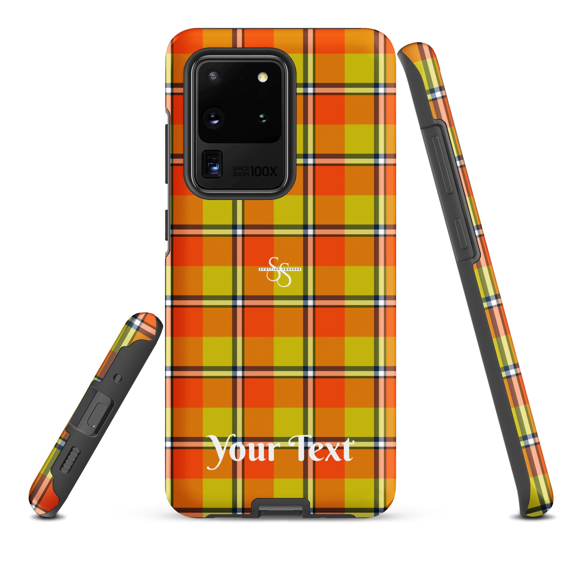 Personalized Blaze Orange and Bird Flower Plaid Samsung Tough Case - Scottish Squares