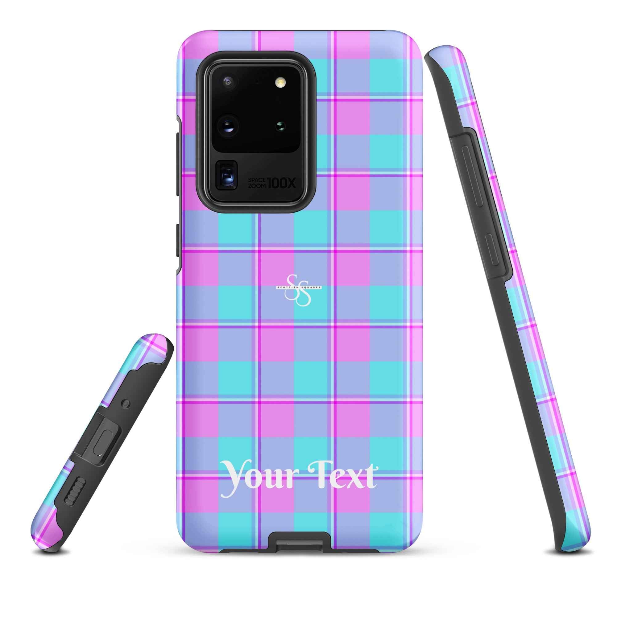 Personalized Mauve and Coastal Mist Plaid Samsung Tough Case - Scottish Squares