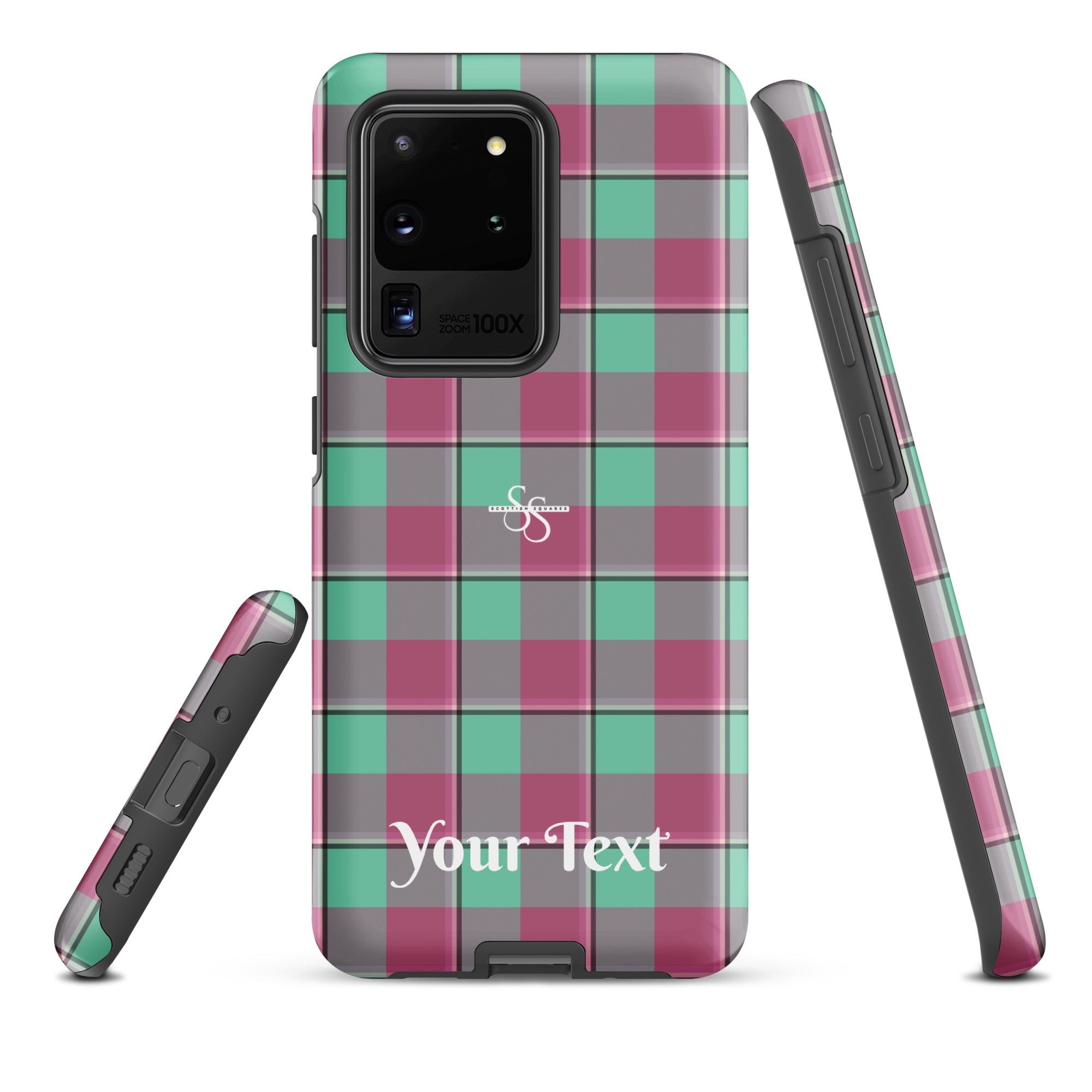 Personalized Vista Blue and Turkish Rose Plaid Samsung Tough Case - Scottish Squares