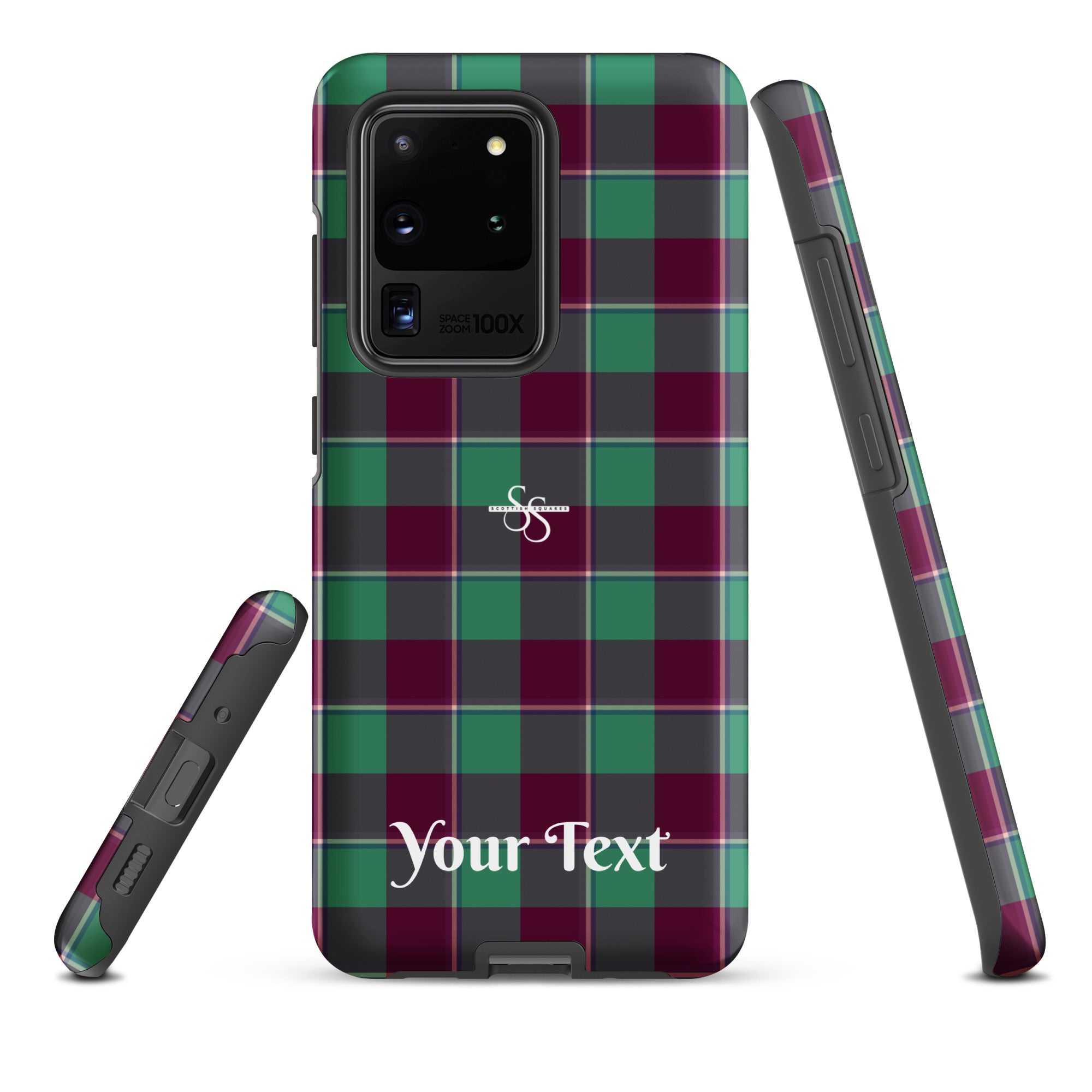 Personalized Ocean Green and Mulberry Wood Plaid Samsung Tough Case - Scottish Squares