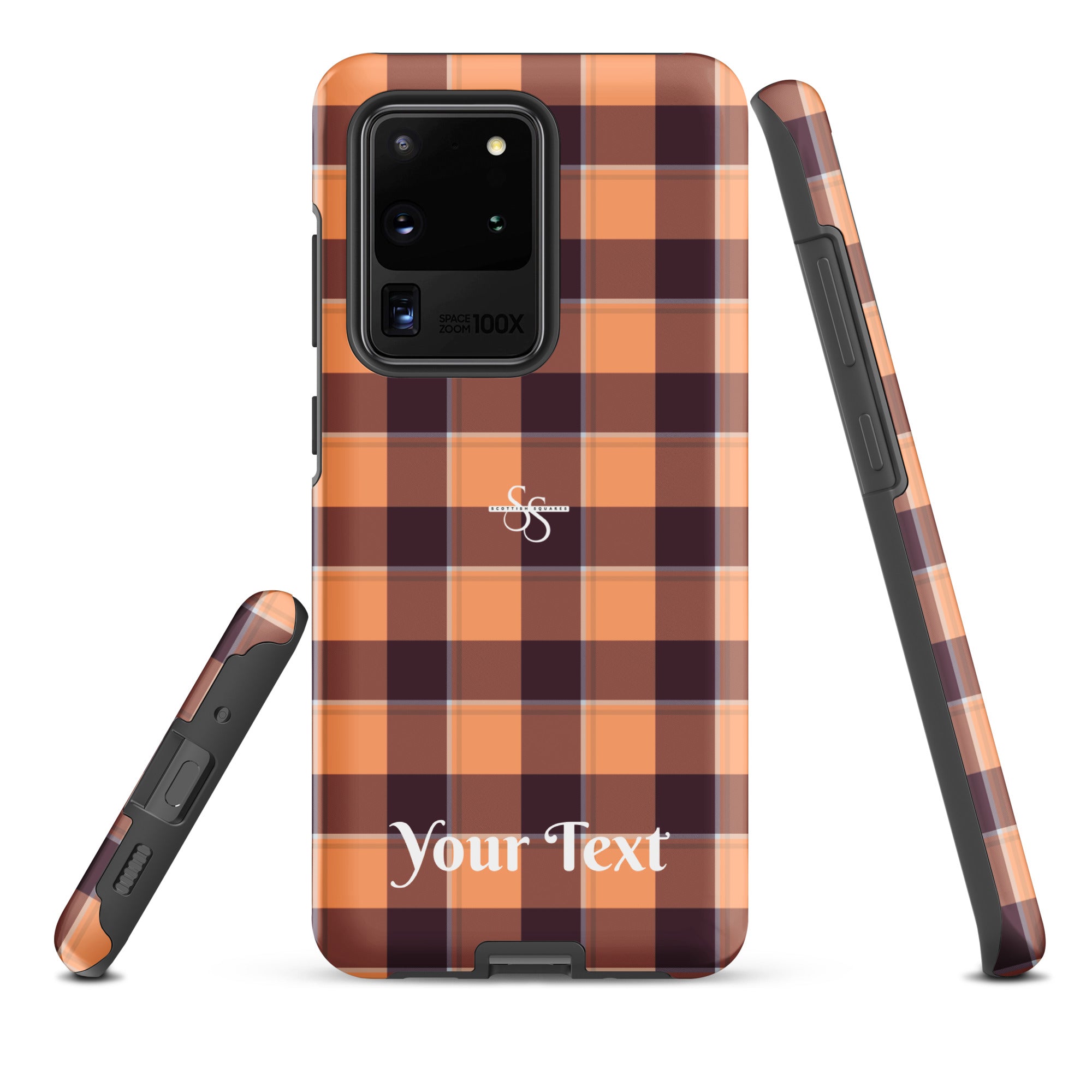 Personalized Hit Pink and Livid Brown Plaid Samsung Tough Case - Scottish Squares