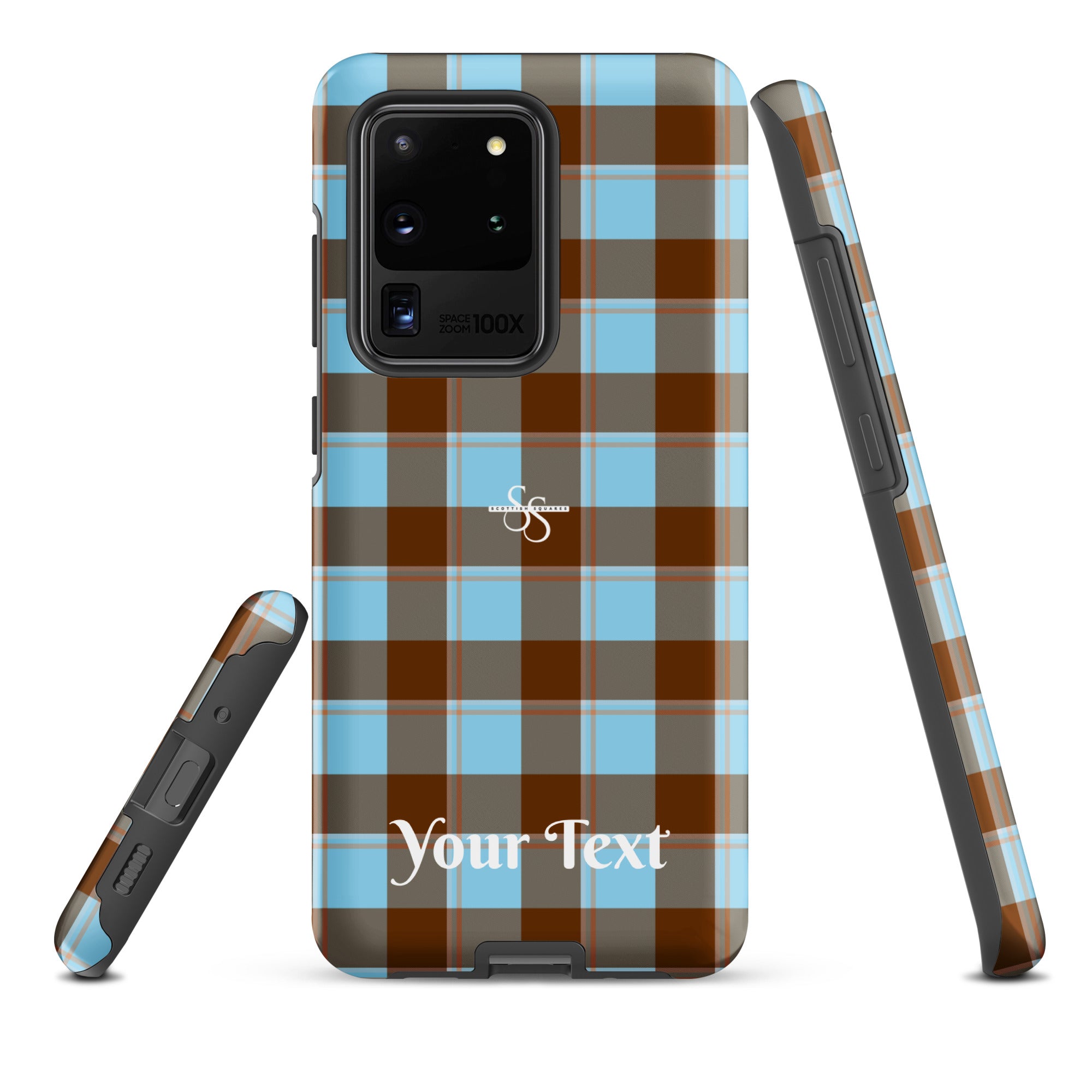 Personalized Blizzard Blue and Livid Brown Plaid Samsung Tough Case - Scottish Squares