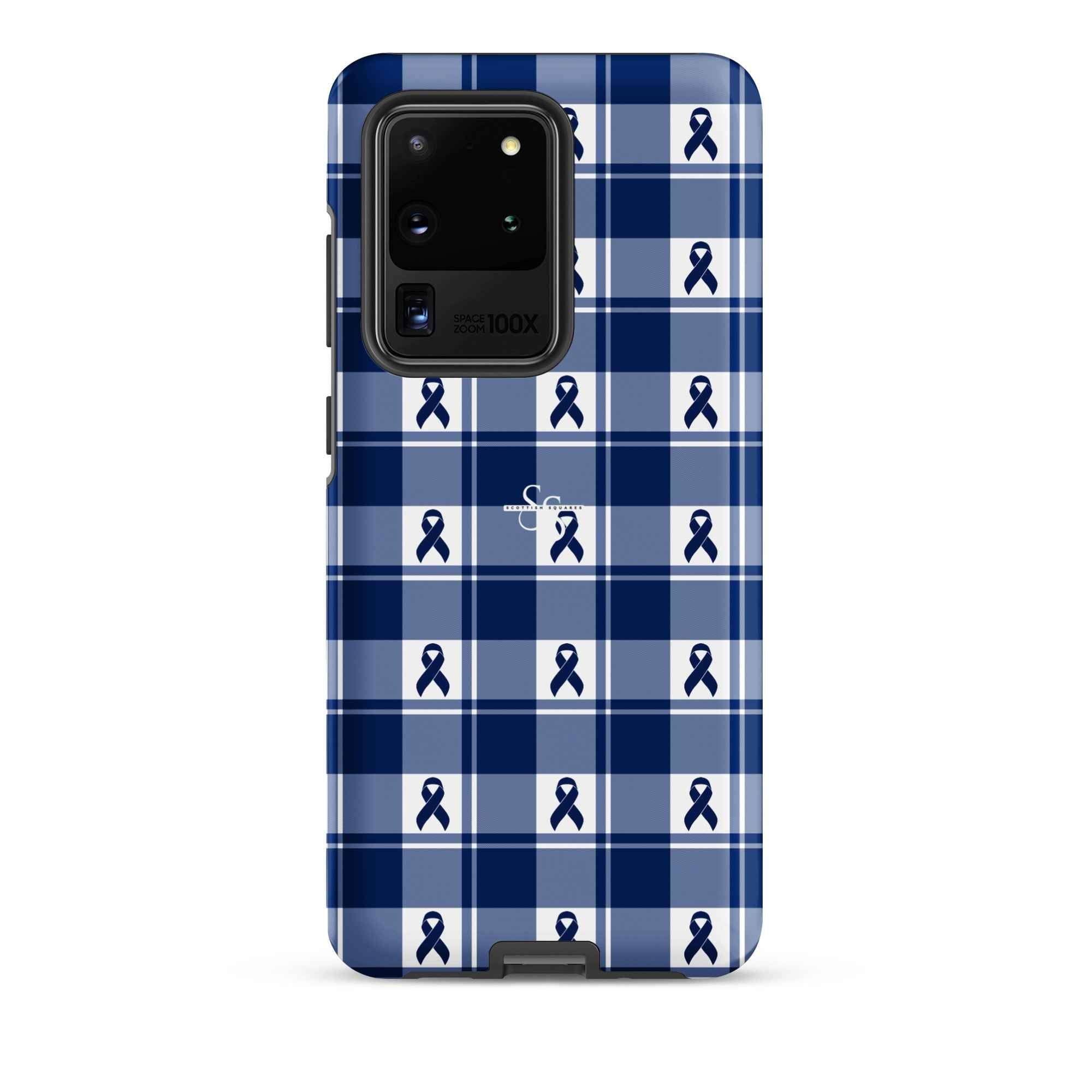Tough Case for Samsung Colorectal Cancer Awareness Plaid, Dark Blue Ribbon, Supportive Gift Samsung Galaxy S20 Ultra - Scottish Squares