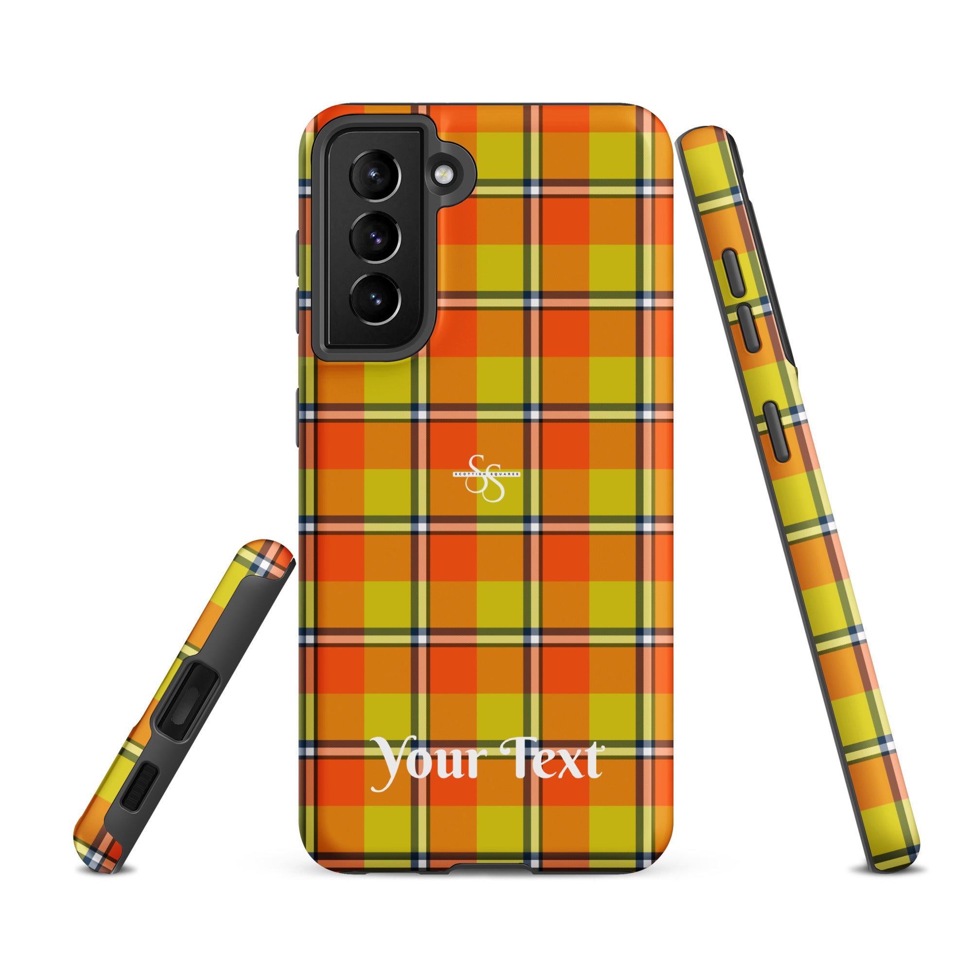 Personalized Blaze Orange and Bird Flower Plaid Samsung Tough Case - Scottish Squares