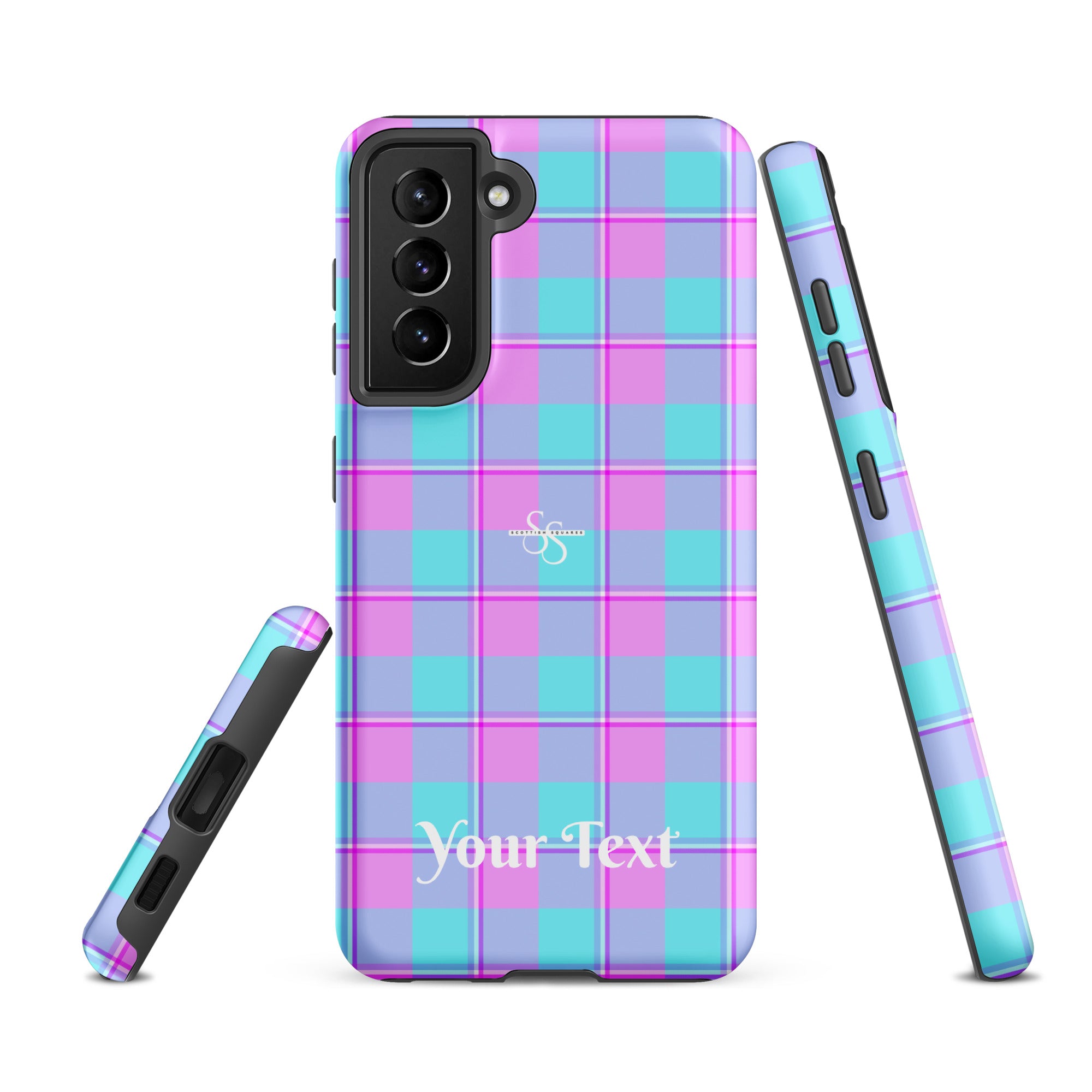 Personalized Mauve and Coastal Mist Plaid Samsung Tough Case - Scottish Squares