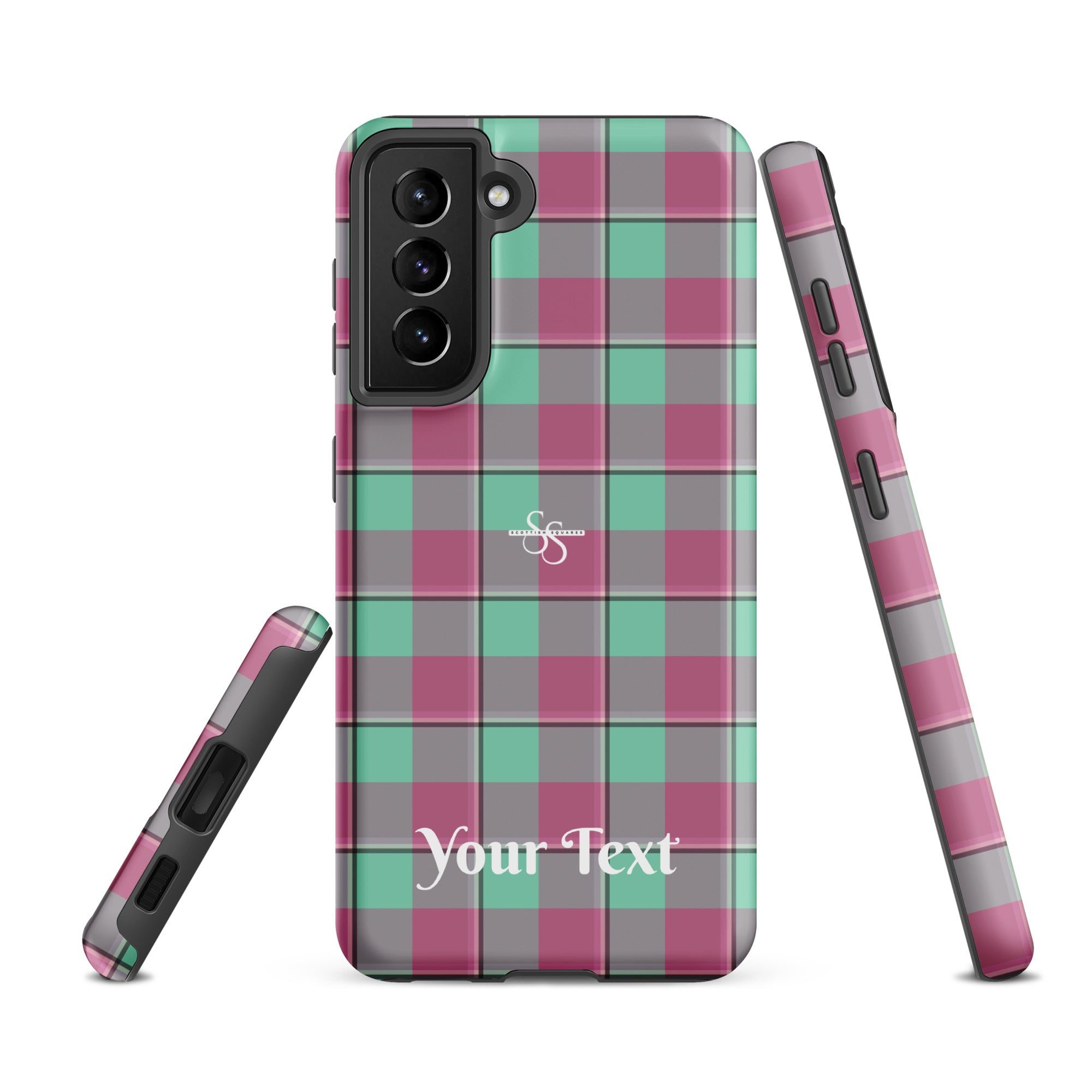 Personalized Vista Blue and Turkish Rose Plaid Samsung Tough Case - Scottish Squares