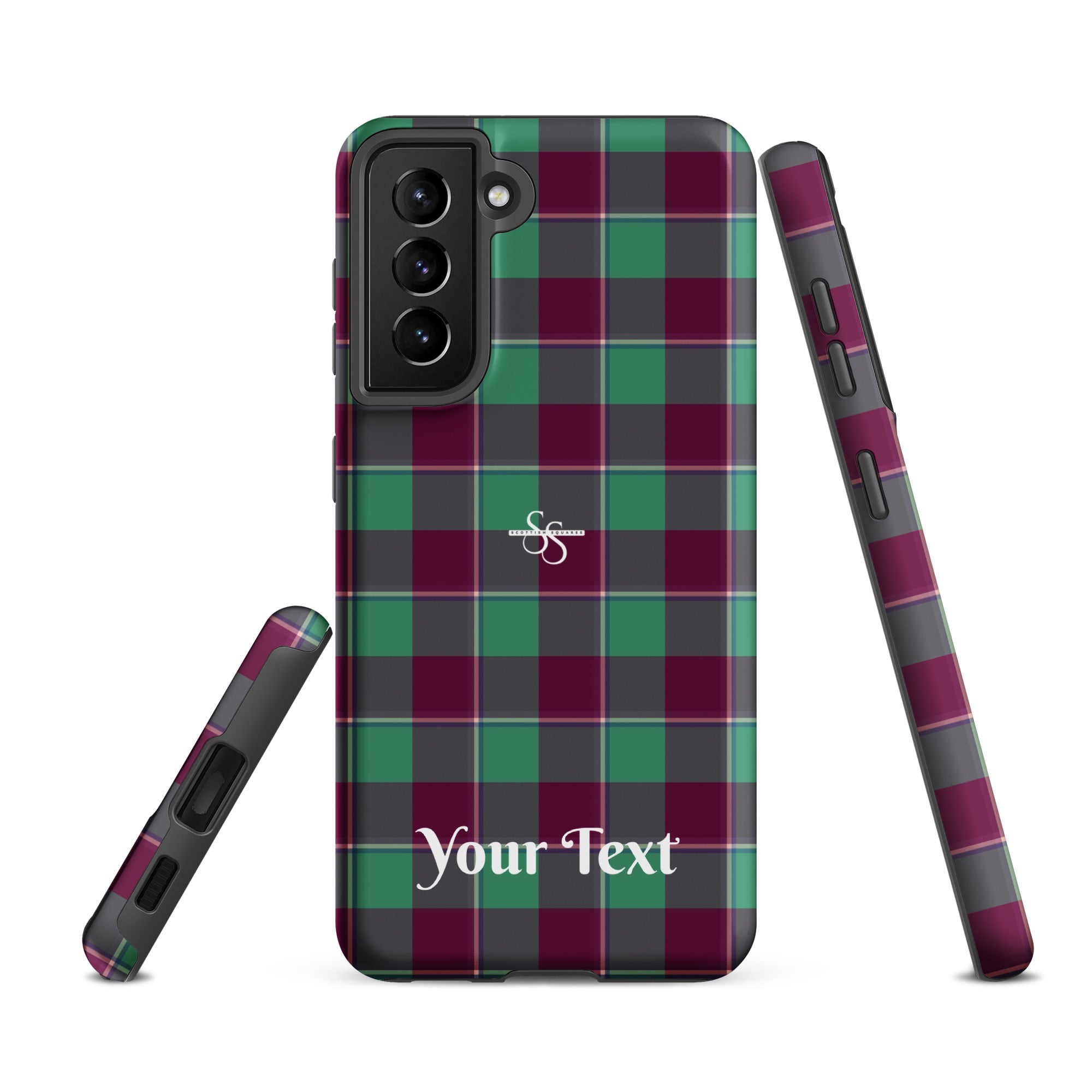 Personalized Ocean Green and Mulberry Wood Plaid Samsung Tough Case - Scottish Squares