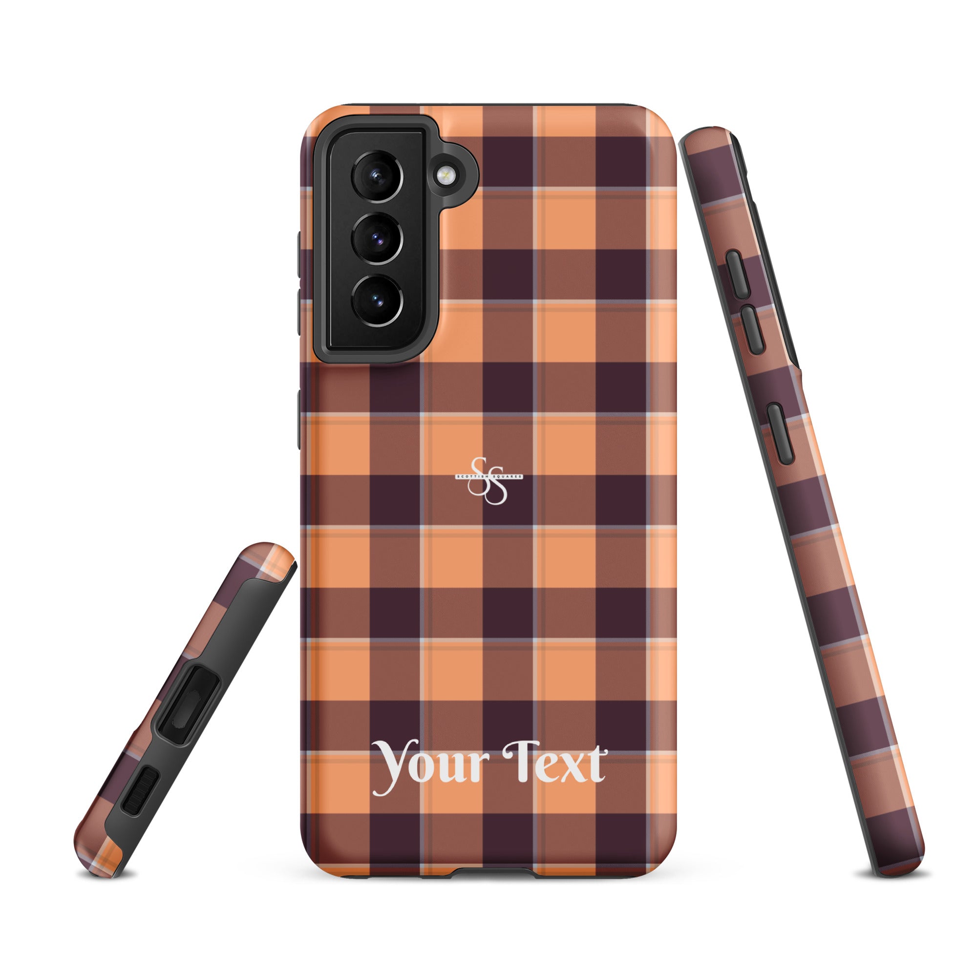 Personalized Hit Pink and Livid Brown Plaid Samsung Tough Case - Scottish Squares