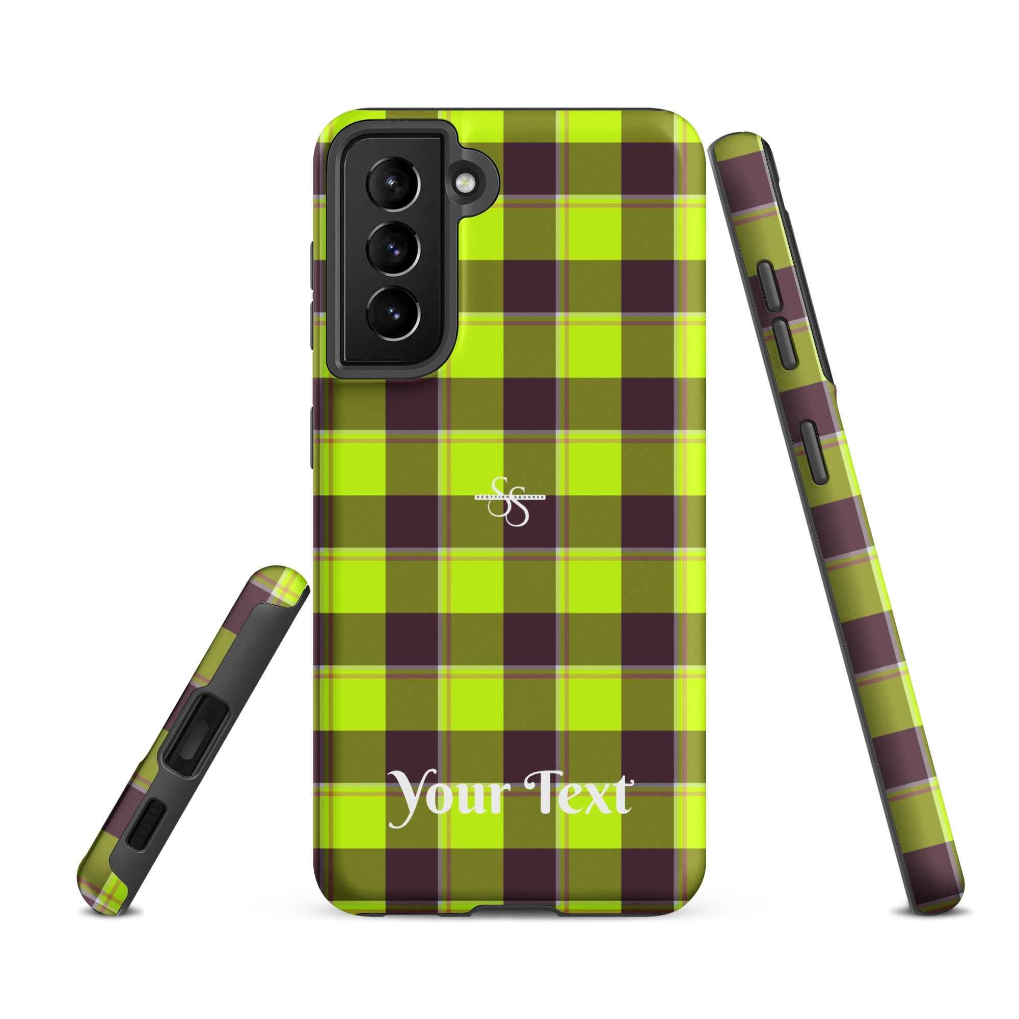 Personalized Electric Lime and Livid Brown Plaid Samsung Tough Case - Scottish Squares