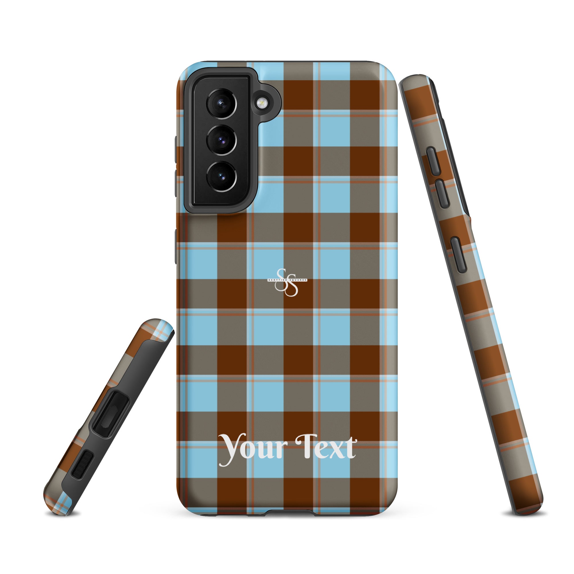 Personalized Blizzard Blue and Livid Brown Plaid Samsung Tough Case - Scottish Squares