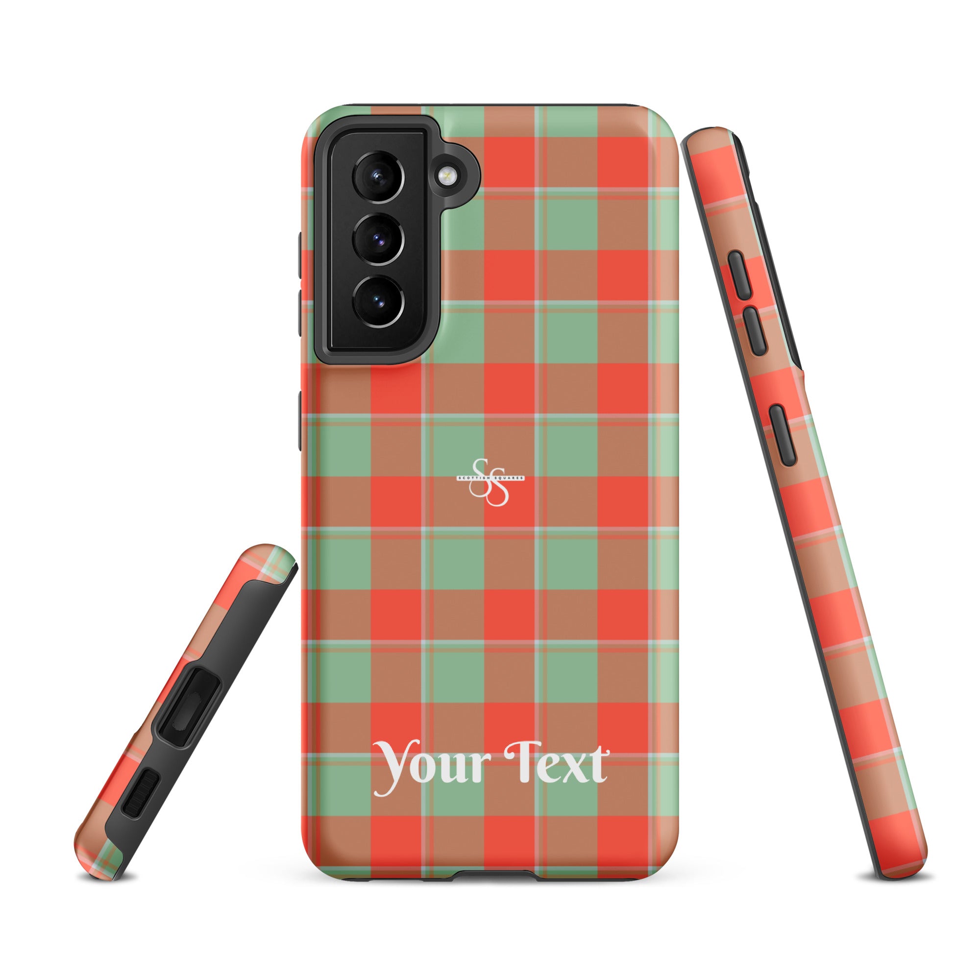 Personalized Spring Rain and Persimmon Plaid Samsung Tough Case - Scottish Squares