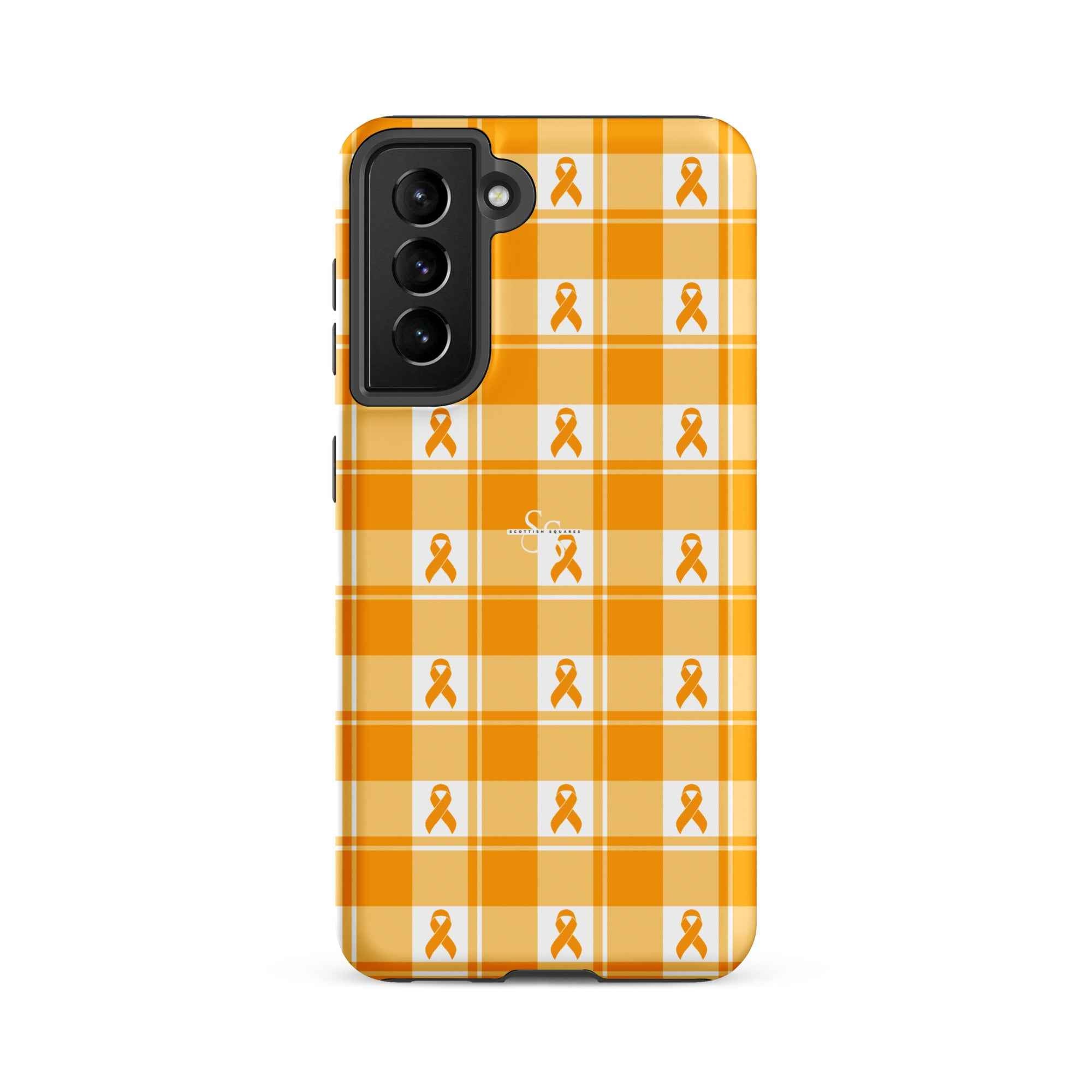 Tough Case for Samsung Kidney Cancer Awareness Plaid, Orange Ribbon, Supportive Gift Samsung Galaxy S21 FE - Scottish Squares
