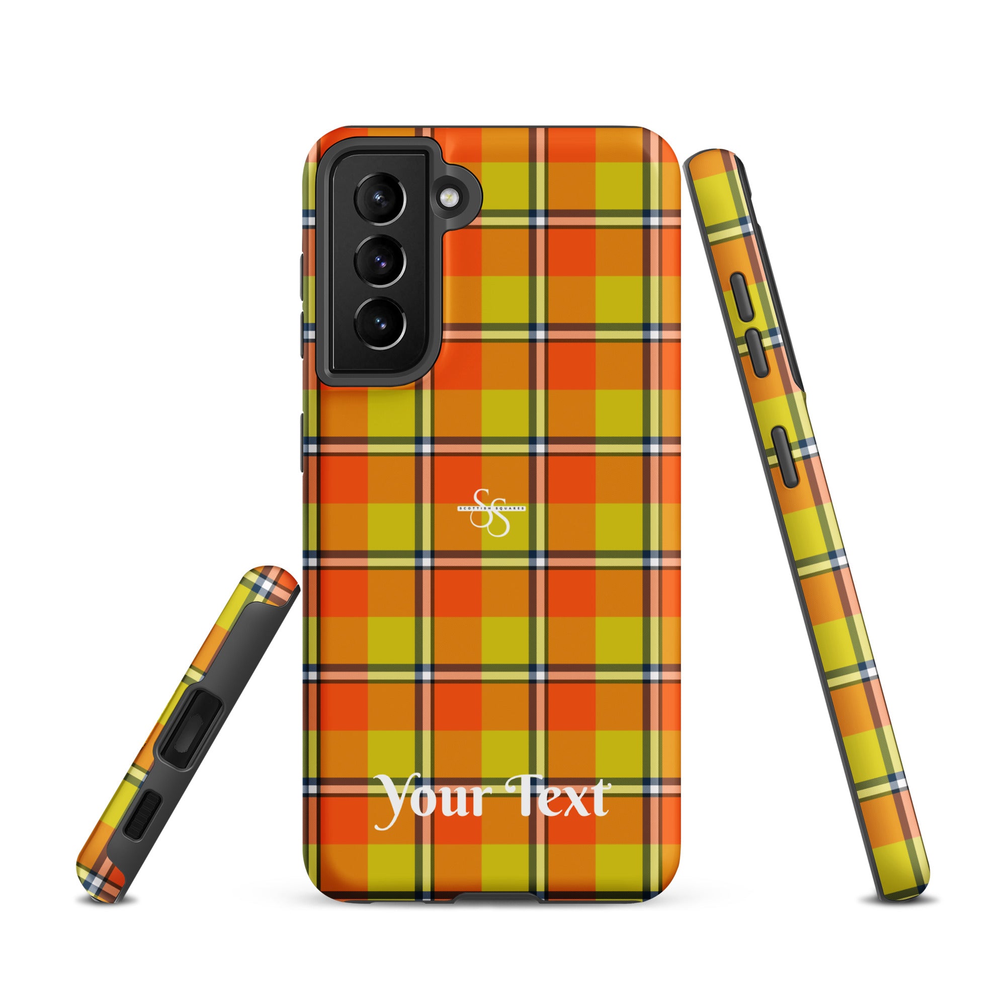 Personalized Blaze Orange and Bird Flower Plaid Samsung Tough Case - Scottish Squares
