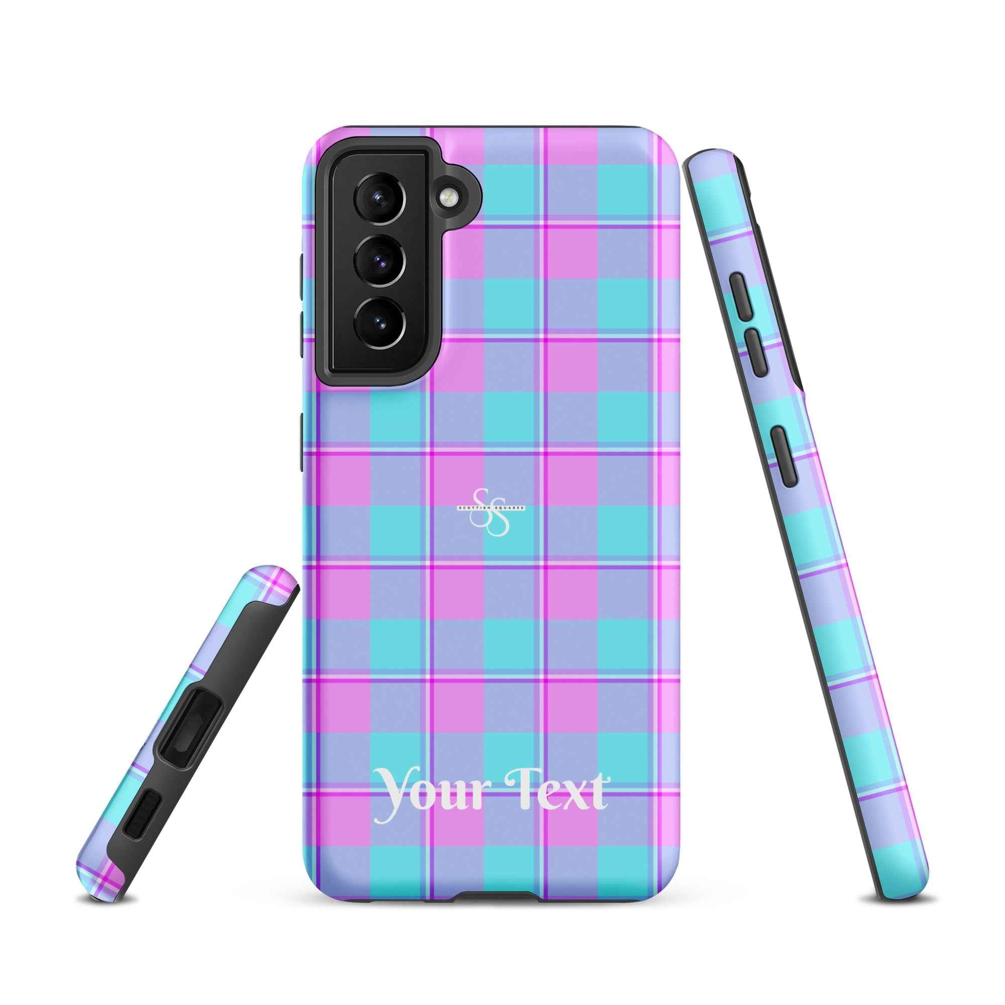 Personalized Mauve and Coastal Mist Plaid Samsung Tough Case - Scottish Squares