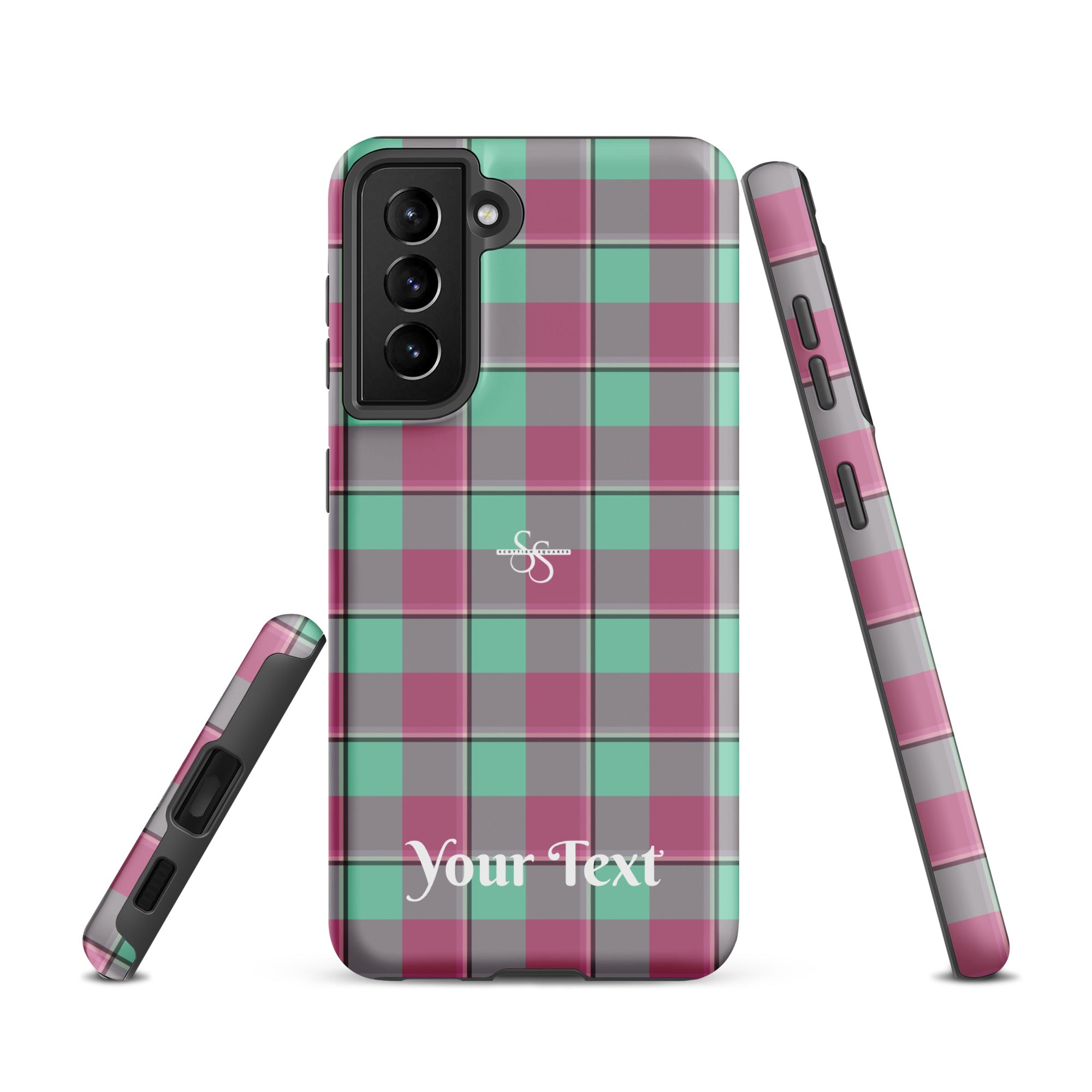 Personalized Vista Blue and Turkish Rose Plaid Samsung Tough Case - Scottish Squares